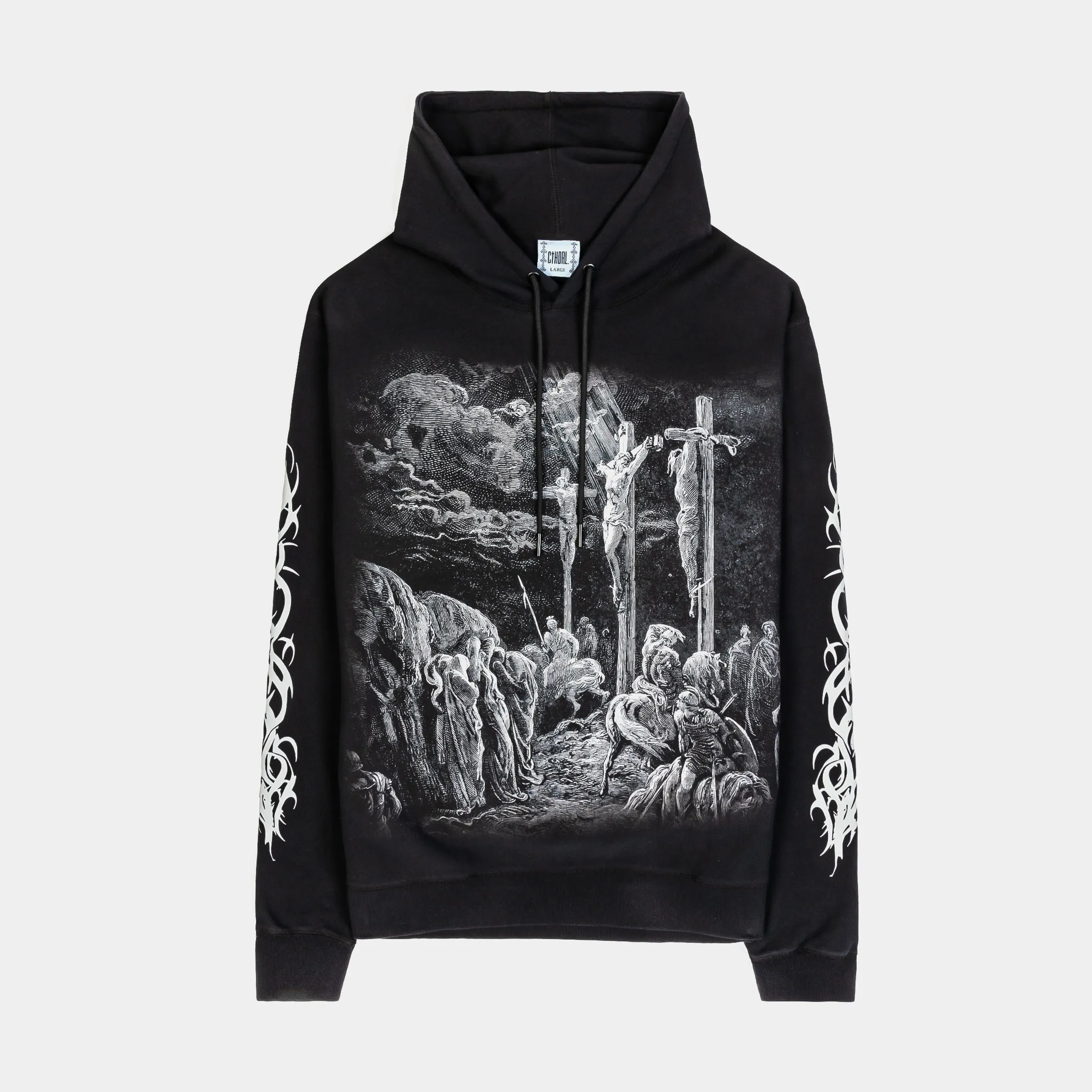 Comfy Street Trendy Layered Sacrifice Pullover Mens Hoodie (Washed Black)