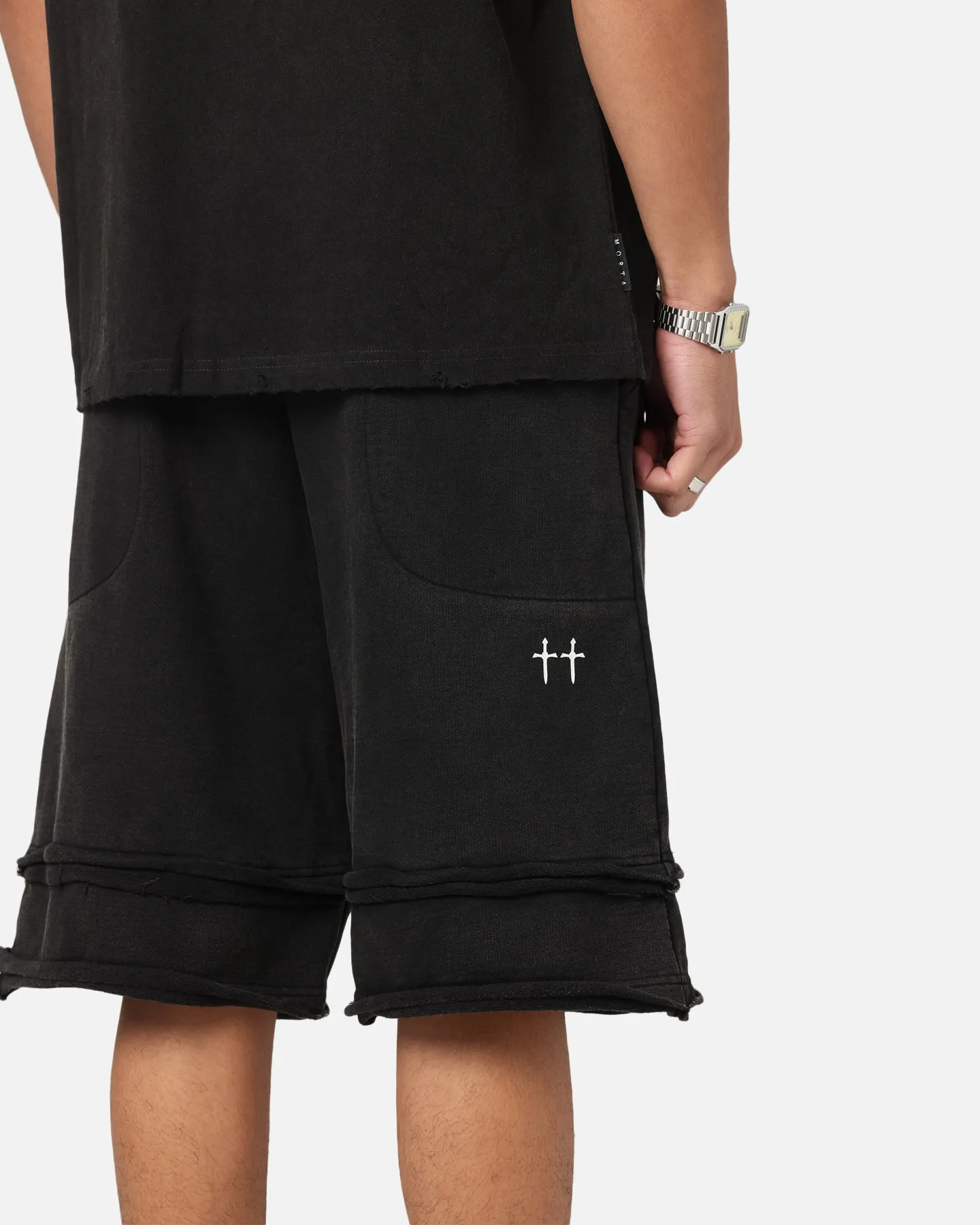 Saint Morta Gothic Layered Sweat Shorts Black Modern Fit