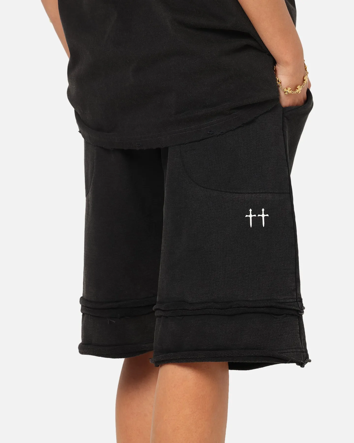 Saint Morta Gothic Layered Sweat Shorts Black Comfortable Waistband