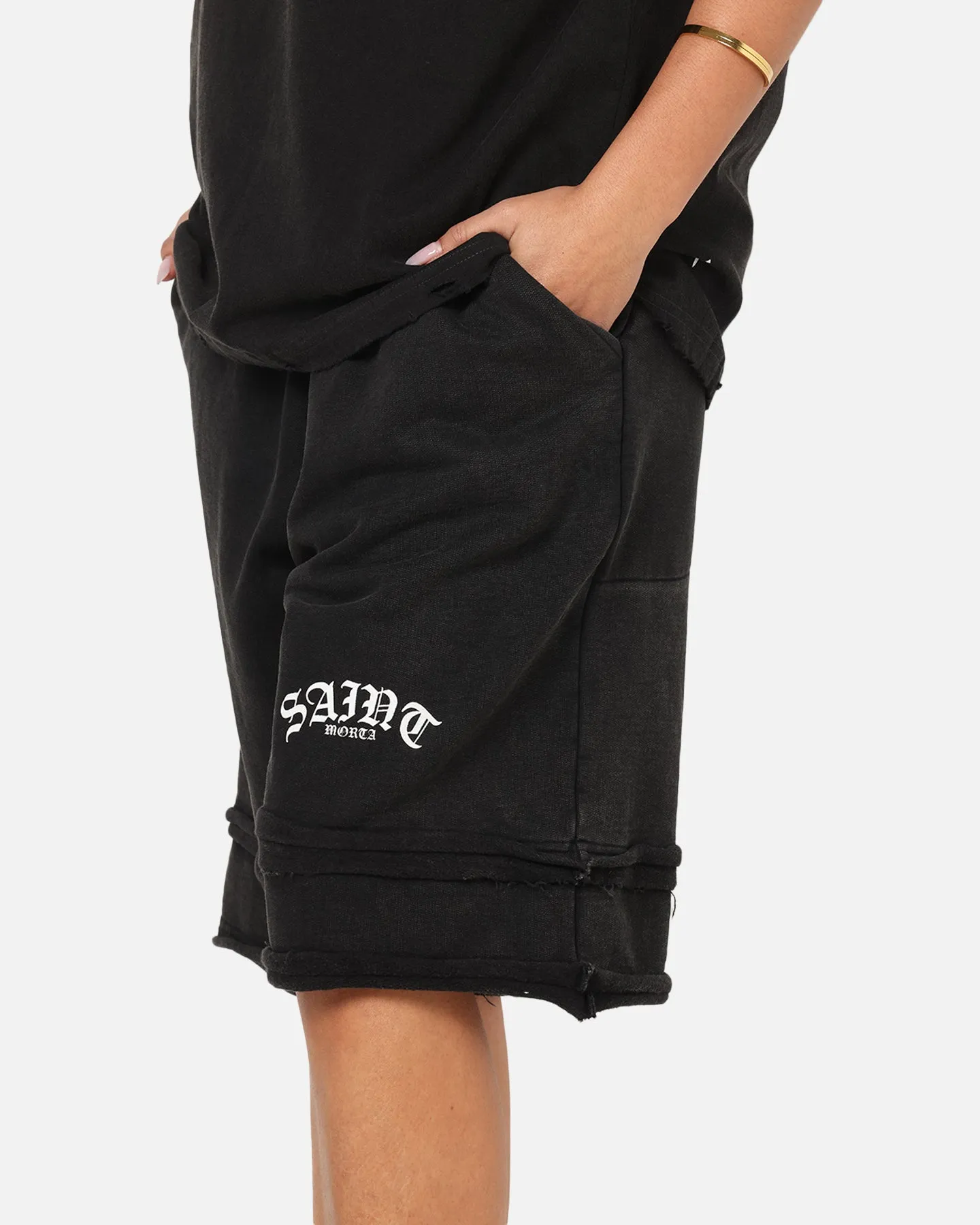 Saint Morta Gothic Layered Sweat Shorts Black Water Repellent Coating