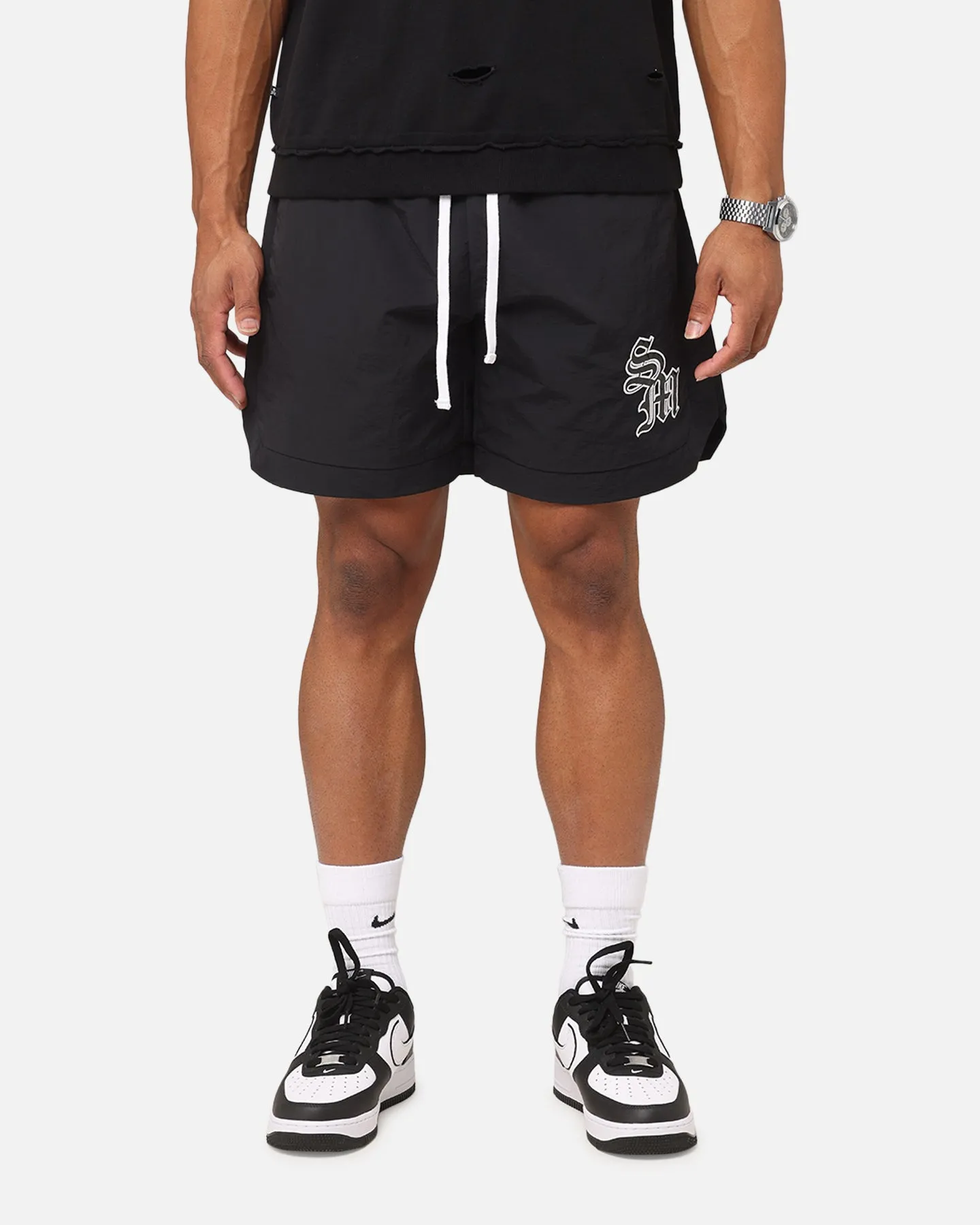 Saint Morta Gothic Monogram Nylon Shorts Black Active Mode
