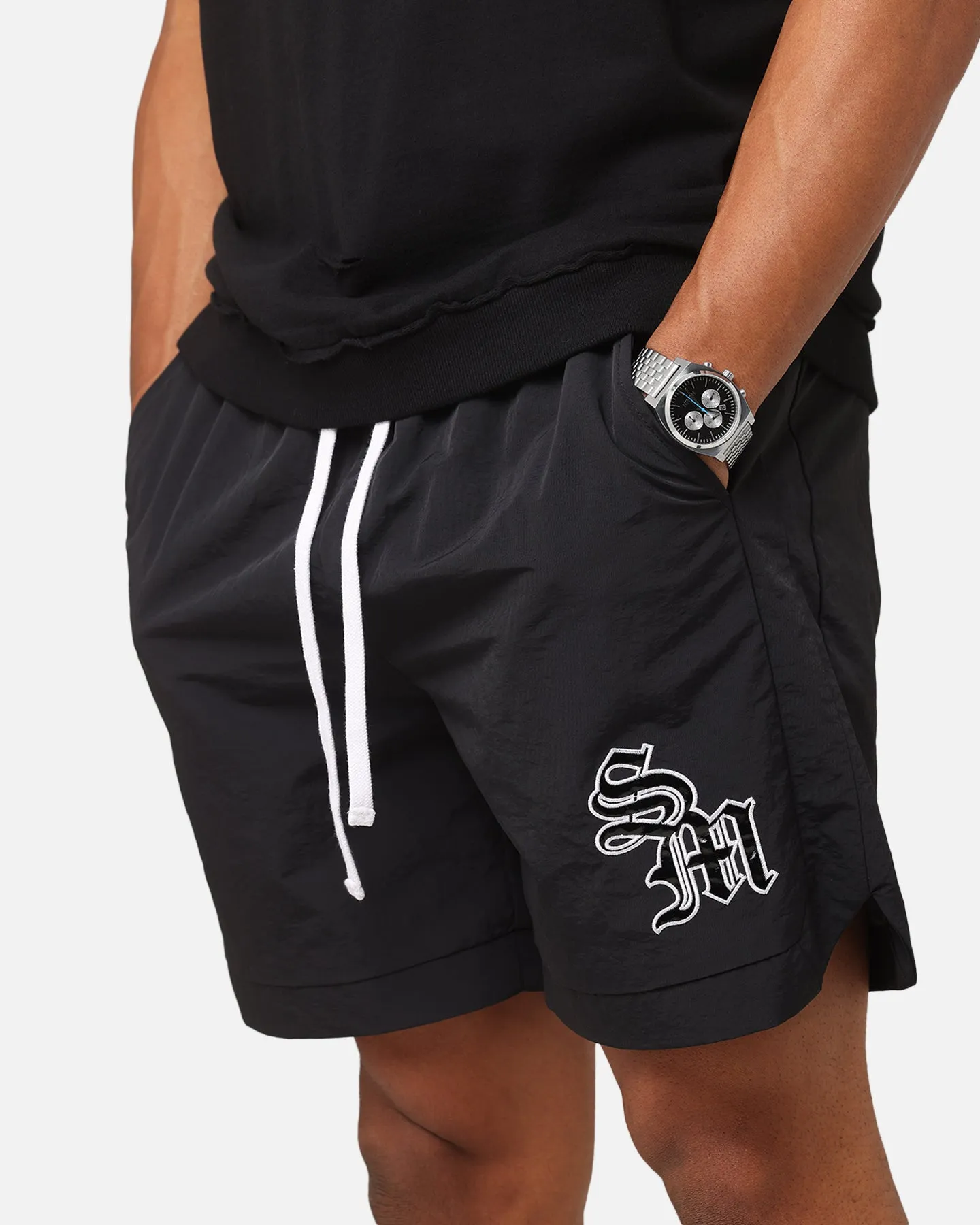 Flex Wear Saint Morta Gothic Monogram Nylon Shorts Black