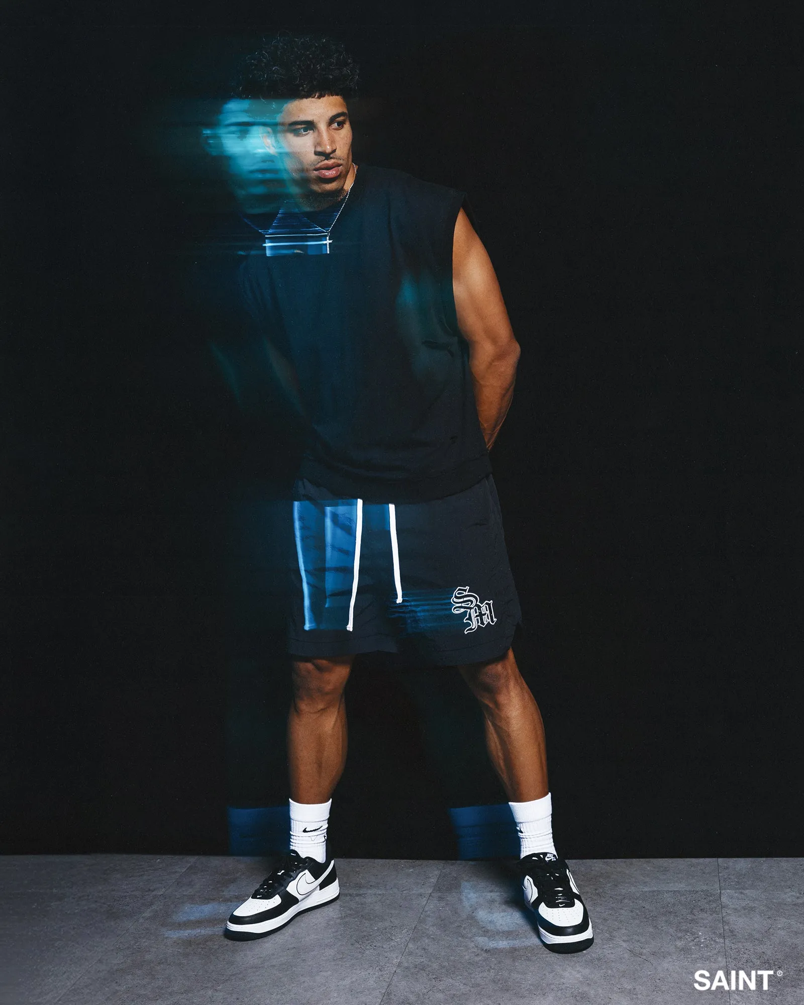 Sport Edge Flexible Gusset Design Saint Morta Gothic Monogram Nylon Shorts Black