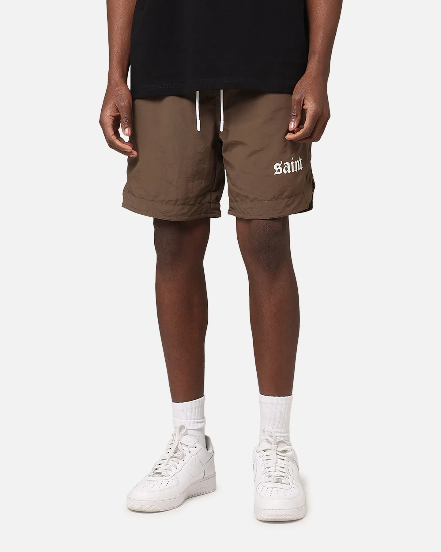 Layered Panel Design Weekend Comfort Saint Morta Gothic Nylon Shorts Chocolate