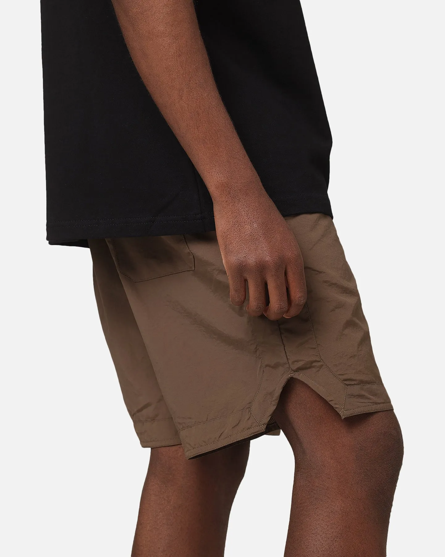 Saint Morta Gothic Nylon Shorts Chocolate Reflective Trim Detail