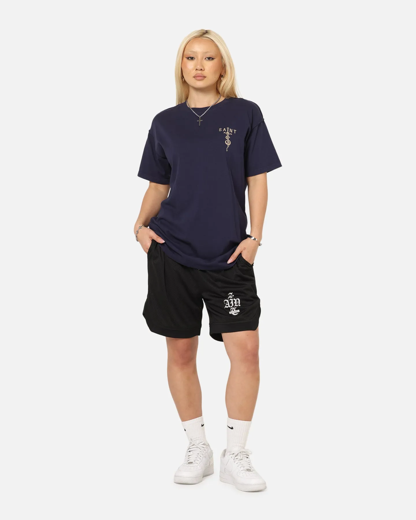 Saint Morta Gothic Stack Basketball Shorts Black Easy Layering