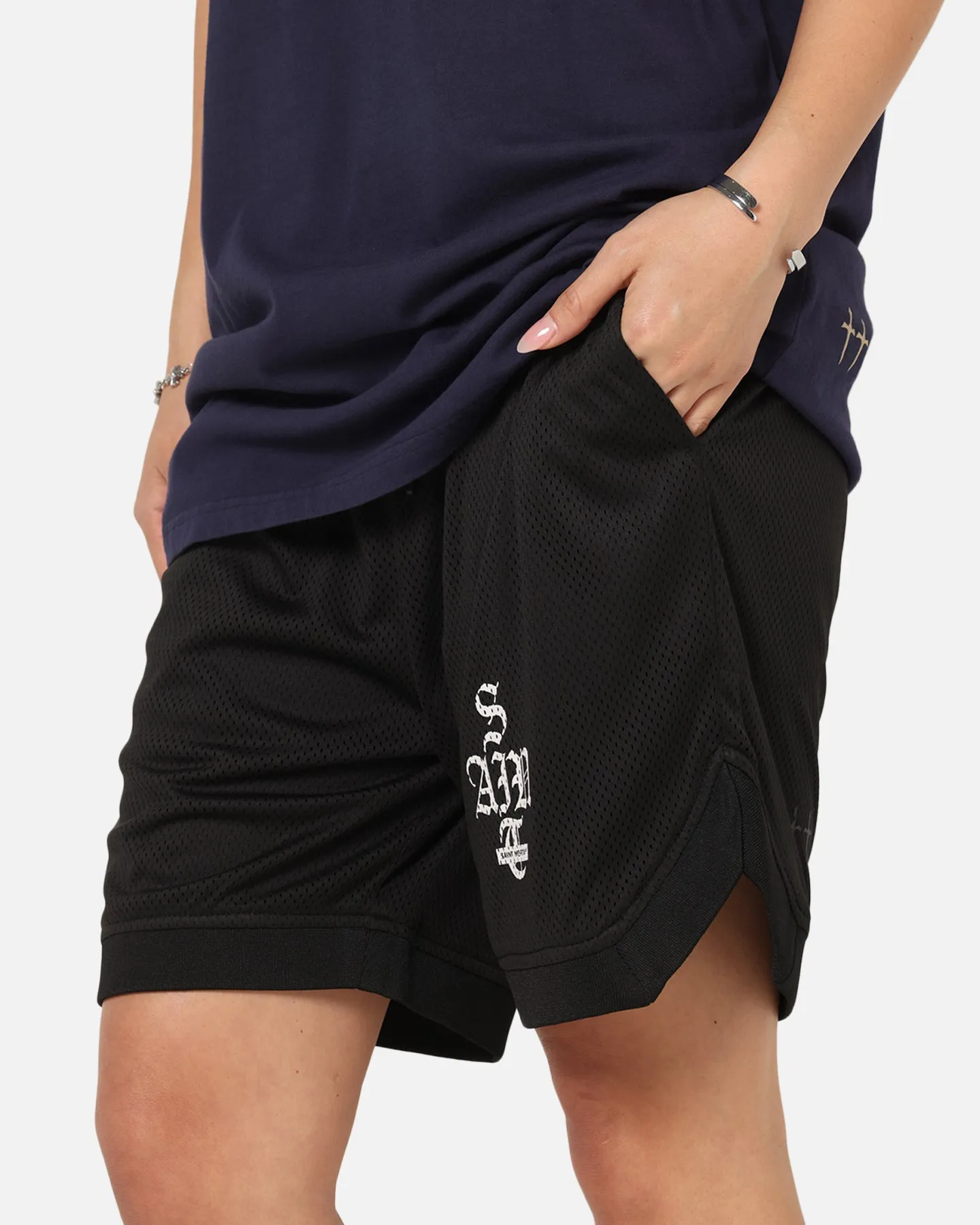 Flexible Fabric Saint Morta Gothic Stack Basketball Shorts Black