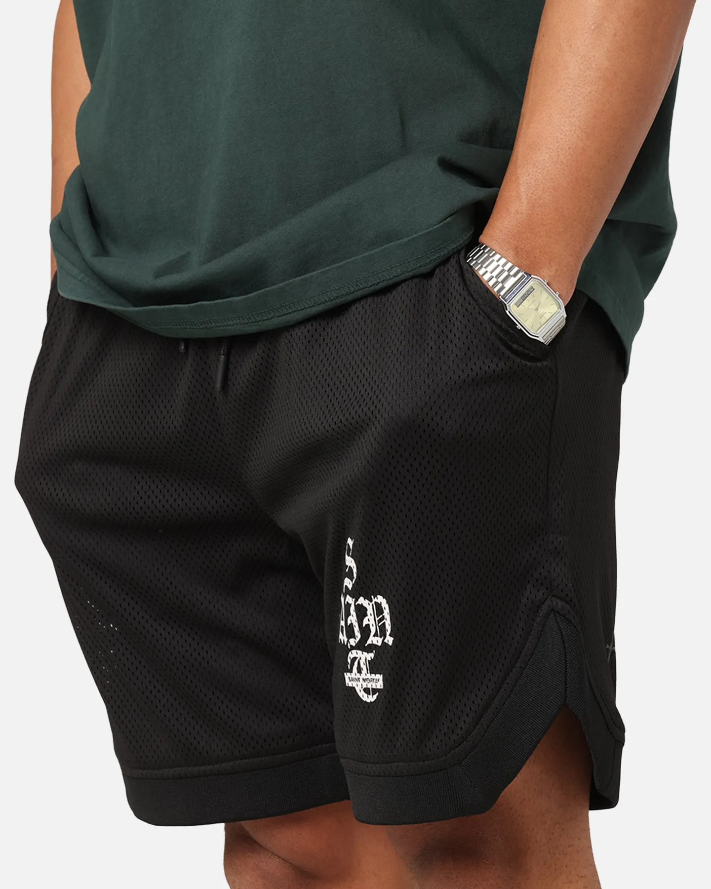 Move Easy Saint Morta Gothic Stack Basketball Shorts Black