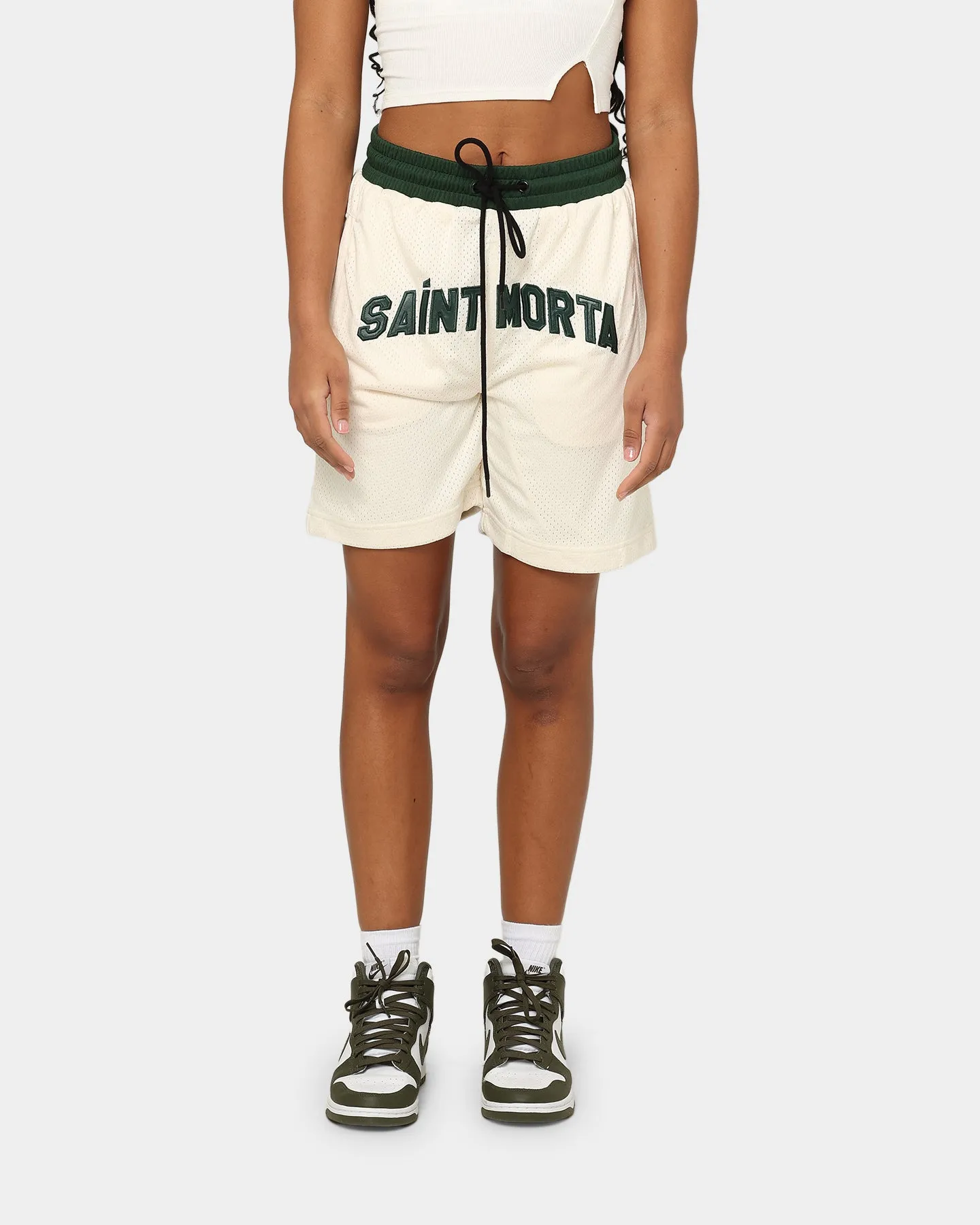 Saint Morta Kingdom Basketball Shorts Off White/Green Odor Lock Technology UV protection layer