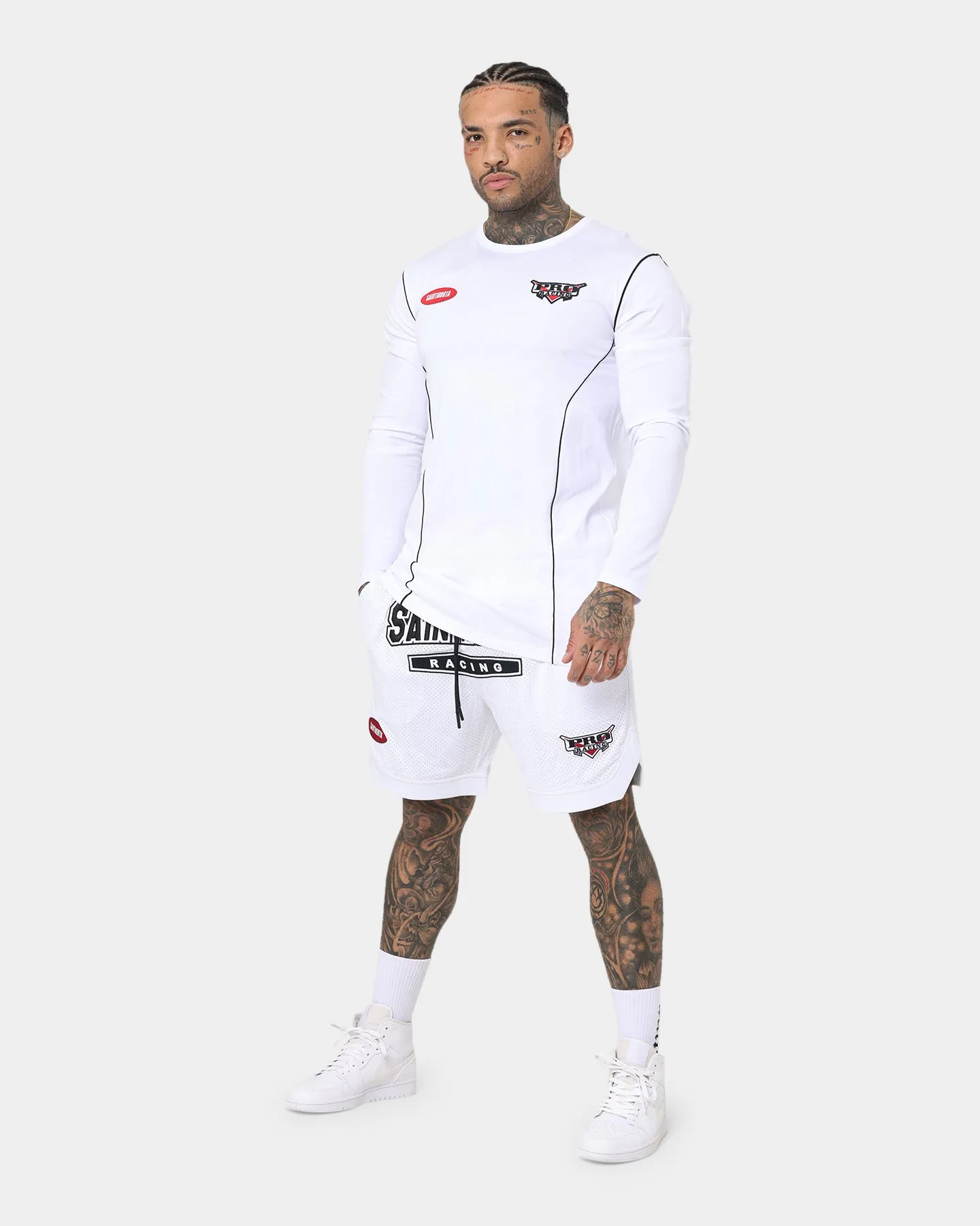 Outdoor Life Mid - rise Saint Morta Pro Racing Basketball Shorts White
