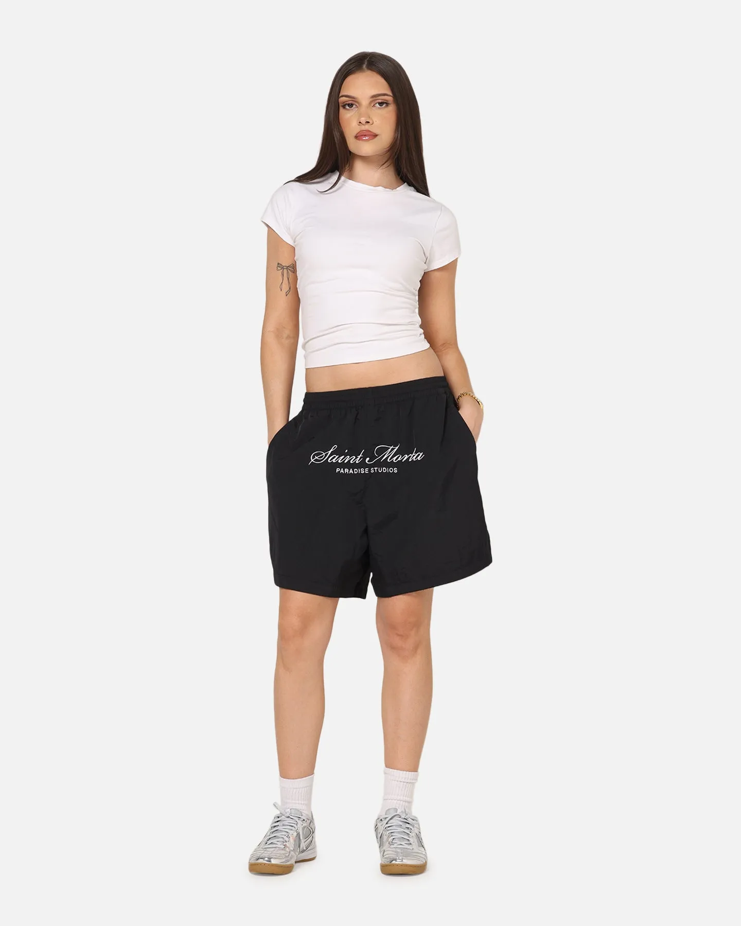 Printed Pattern Casual Style Saint Morta Saint Studios Logo Nylon Shorts Black