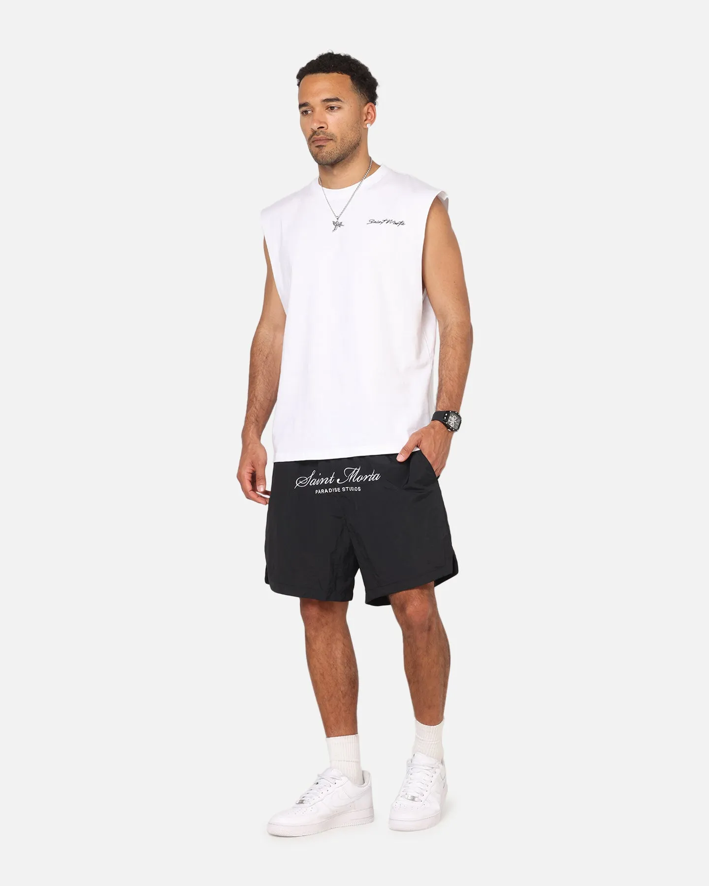 Versatile Wear Saint Morta Saint Studios Logo Nylon Shorts Black