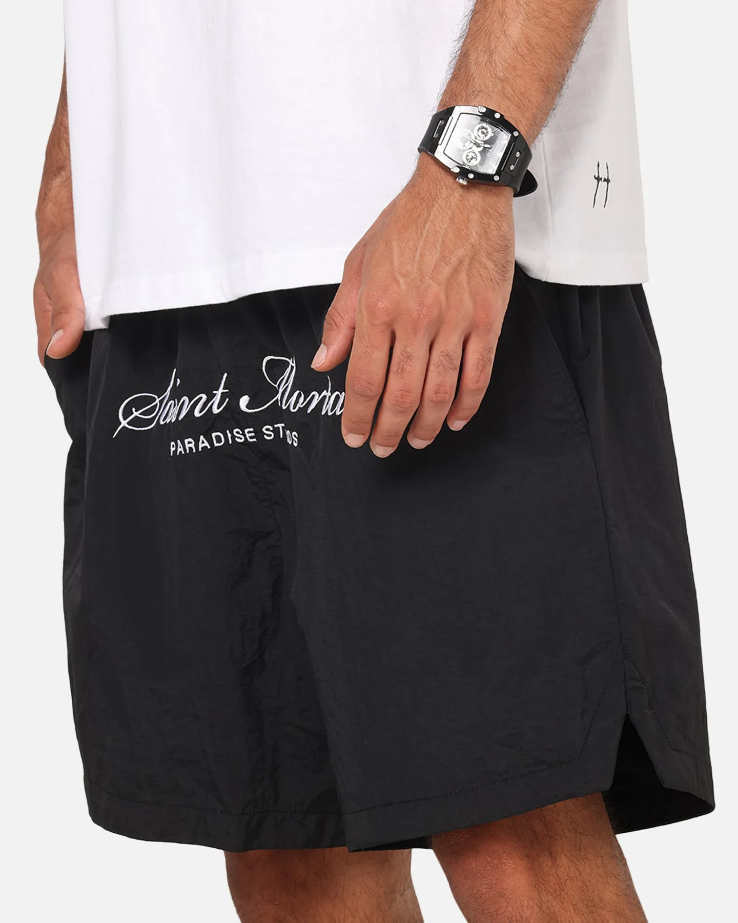 Compression Lining meditation wear Saint Morta Saint Studios Logo Nylon Shorts Black