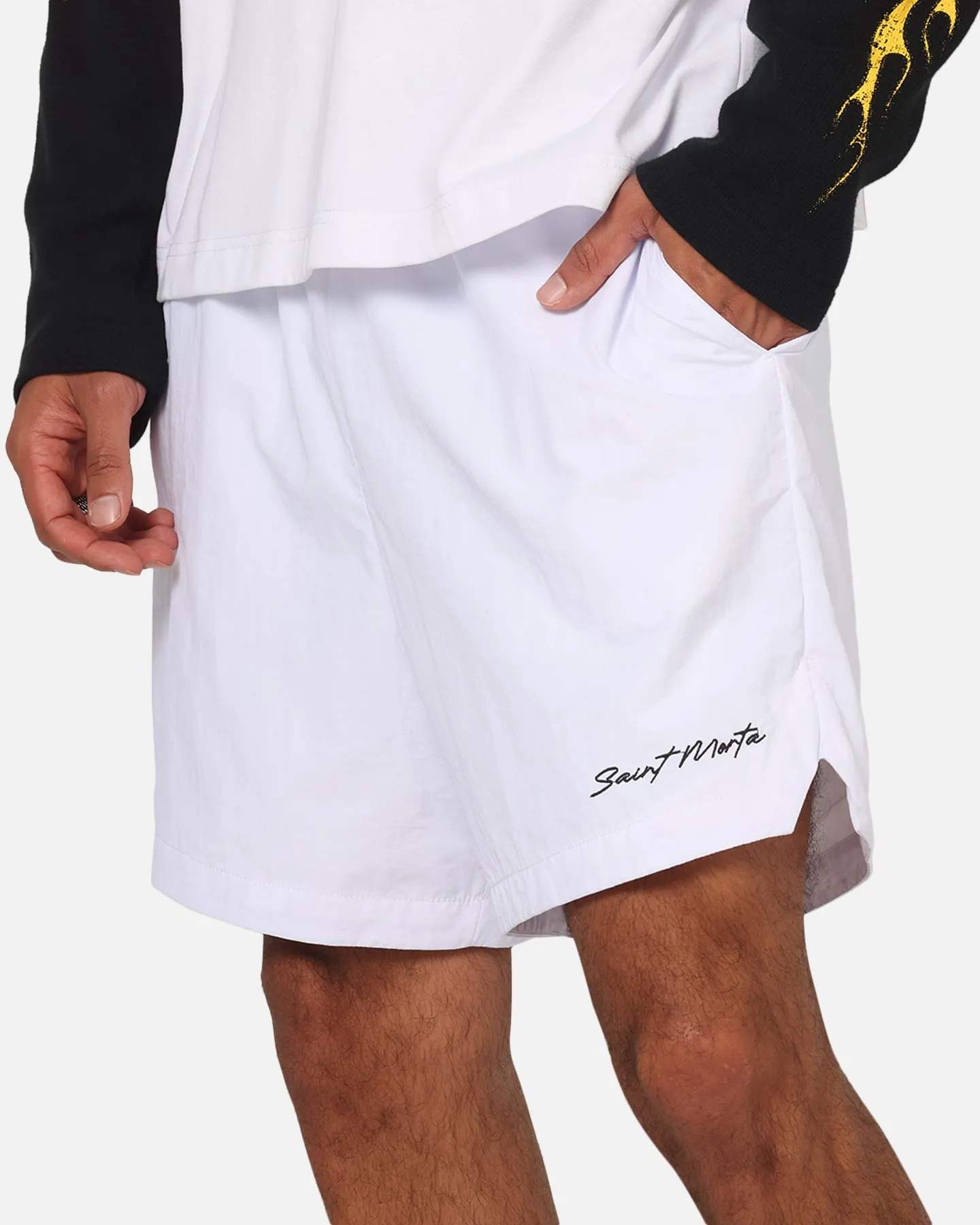 Saint Morta Scription Nylon Shorts White Summer Mood Water Repellent Finish