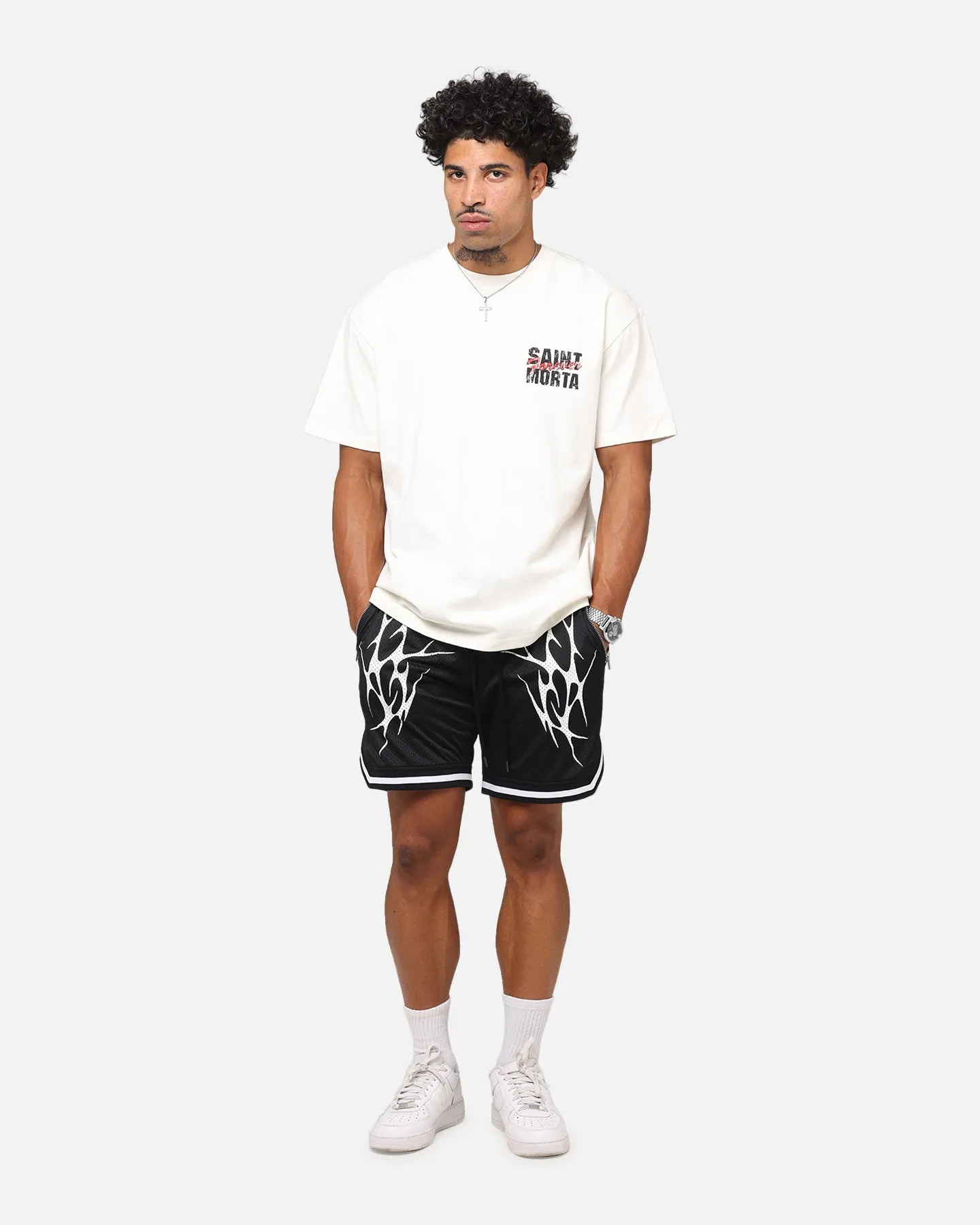 Saint Morta Warrior Basketball Shorts Black Water Repellent Finish Roomy Comfort