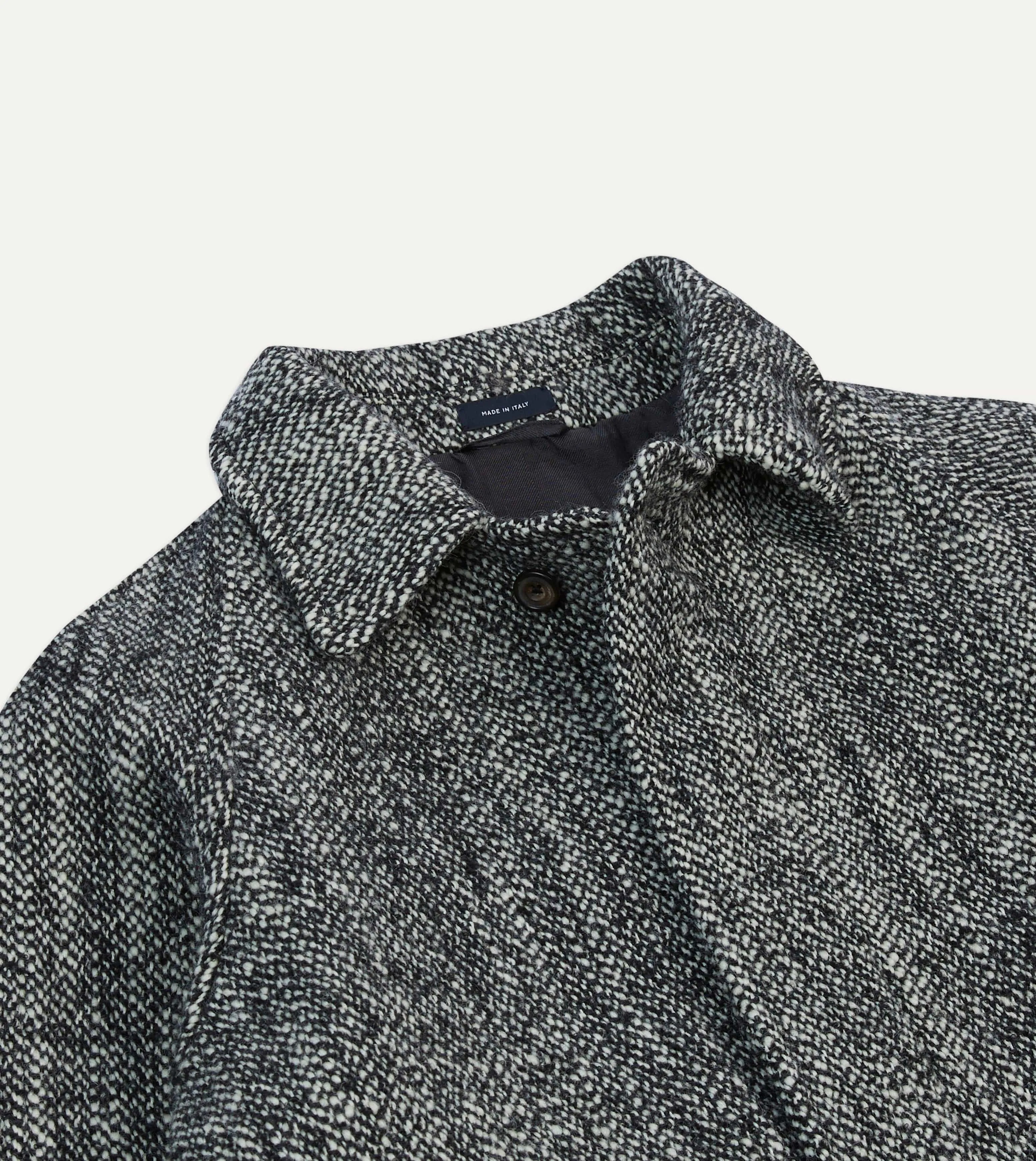 Salt and Pepper Wool Raglan Coat High Collar Options