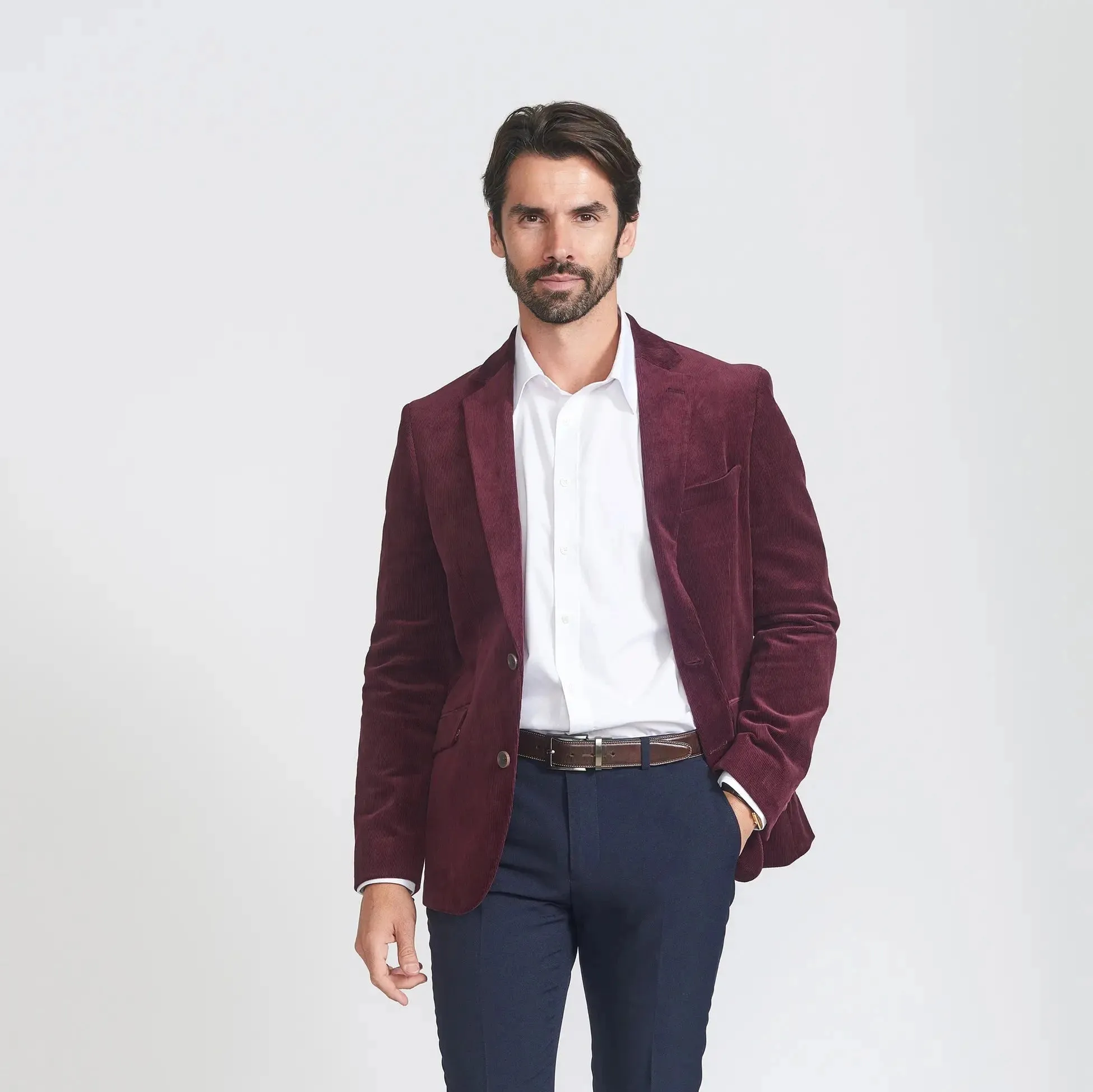 Savile Row Co. Men's Mayfair Corduroy Sport Jacket in Burgundy Reinforced Shoulder Panels