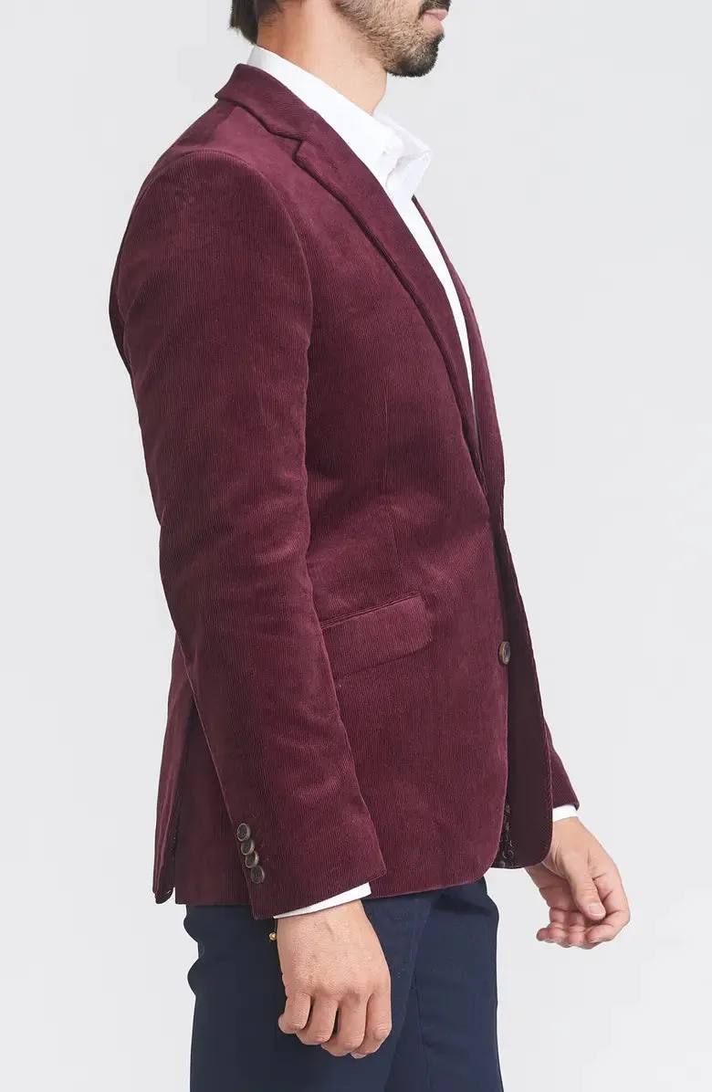 Savile Row Co. Men's Mayfair Corduroy Sport Jacket in Burgundy DoubleLayeredEdges
