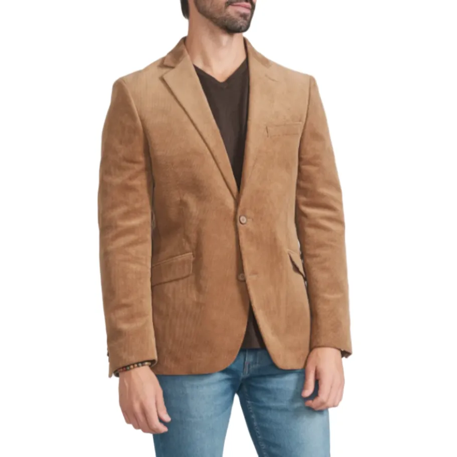 Savile Row Co. Men's Mayfair Corduroy Sport Jacket in Tan Noise Reduciting Fabric Ergonomic Silhouette
