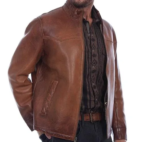 Scully Men's Distressed Leather Sherpa Lined Jacket in Cognac Crisp Air Piece