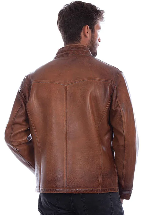Temperature Regulating Scully Men's Distressed Leather Sherpa Lined Jacket in Cognac