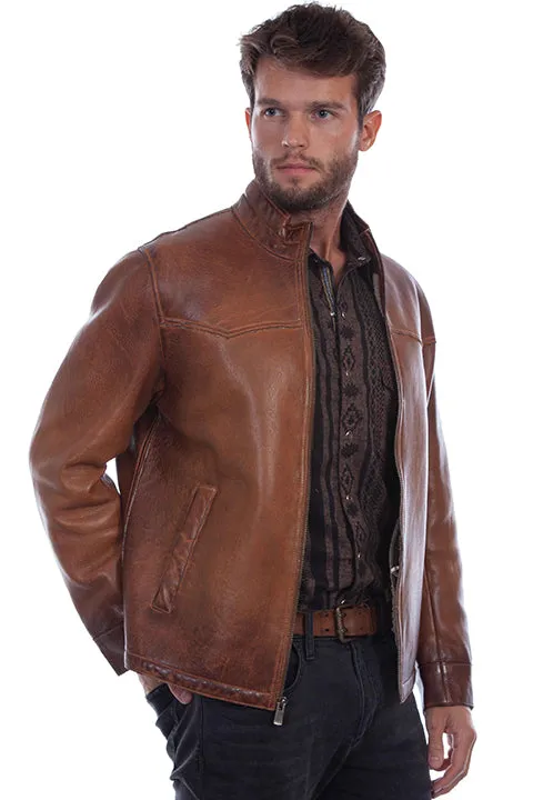 All Day Layering Thermal Insulation Scully Men's Distressed Leather Sherpa Lined Jacket in Cognac