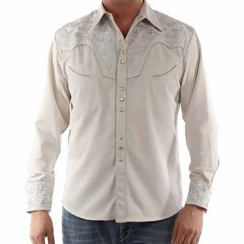 Scully Men's Floral Tooled Embroidered Western Snap Shirt in Light Grey Cycling endurance
