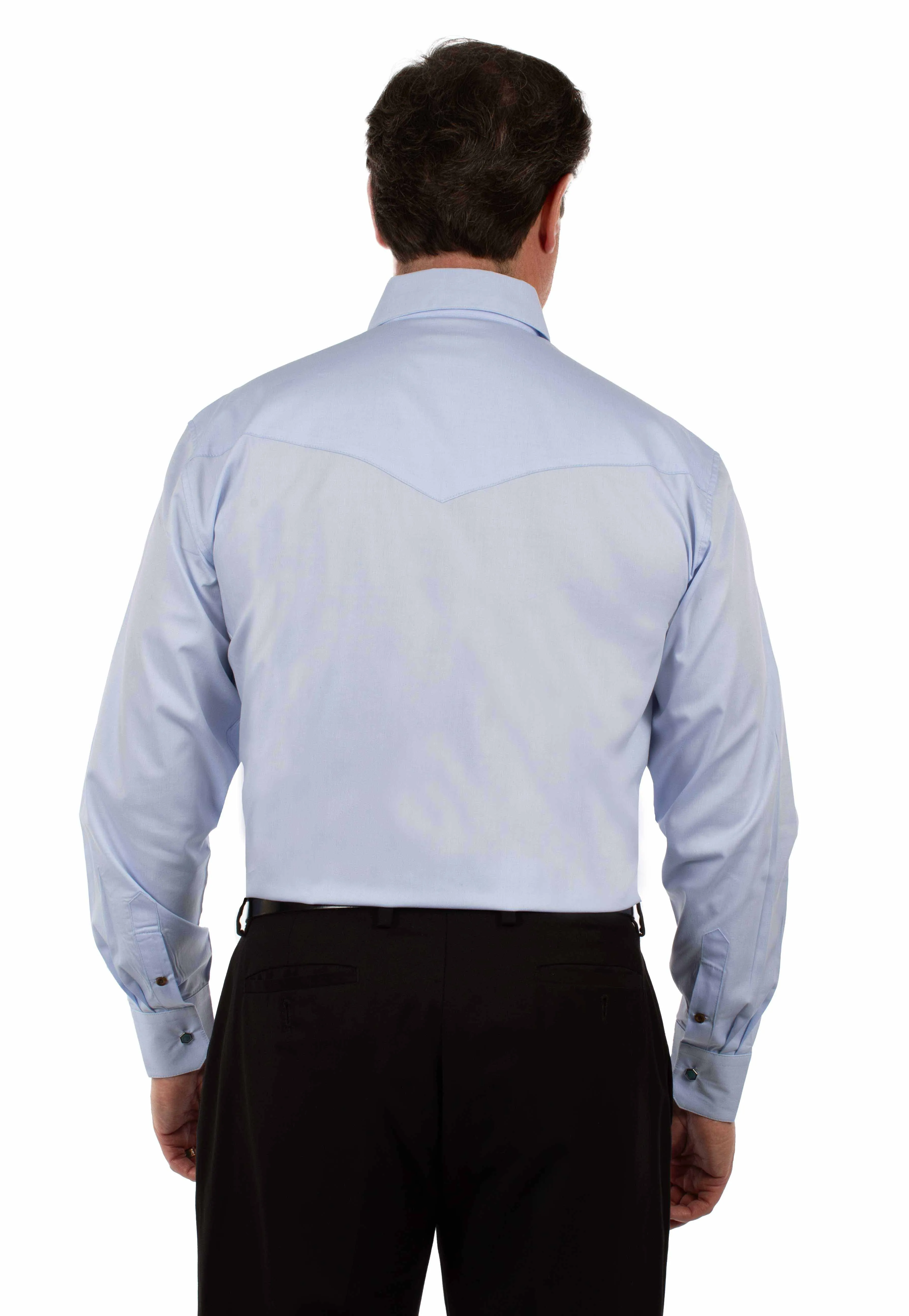 Scully Men's L/S Chambray Western Snap Dress Shirt in Light Blue LayeredSleeveConstruction Breathable Material