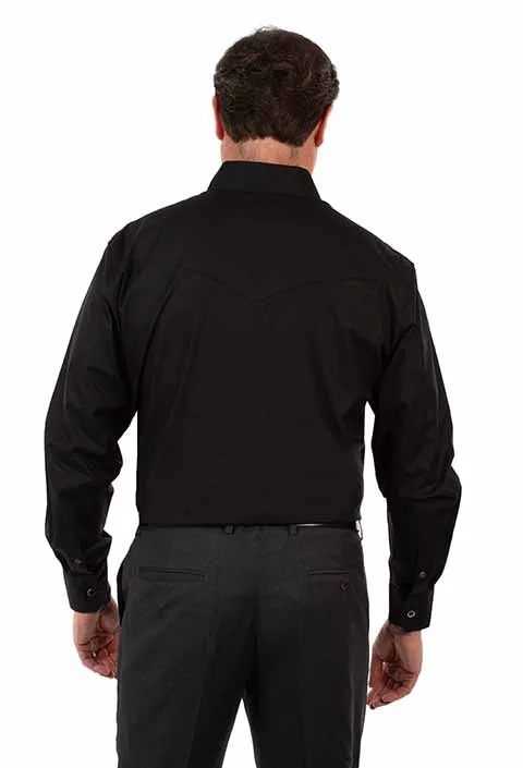 Scully Men's L/S Signature Solid  Western Snap Dress Shirt in Black Seam Free Edging Layered Shoulder Design