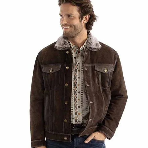 Scully Men's Suede Jacket in Chocolate Low Profile Fastening