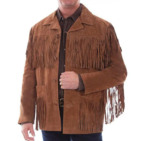 Stylish Daily Fit AntiStaticCoating Scully Men's Suede Leather Fringe Jacket in Cinnamon