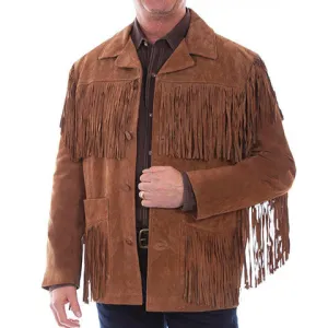 Stylish Daily Fit AntiStaticCoating Scully Men's Suede Leather Fringe Jacket in Cinnamon