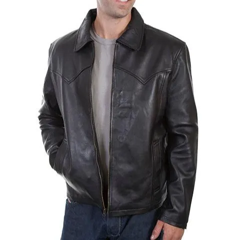Scully Men's Western Yoke Concealed Carry Leather Jacket in Black Anti Slip Interior Warm Essentials