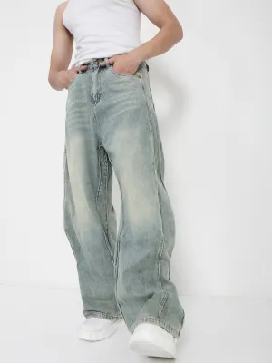 Men's Blue Baggy Jeans Comfy Waist Fit