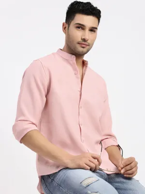 LowProfile Country Core Men's Peach Standard Mandarin Collar Solid Cotton Slim Fit Casual Shirt