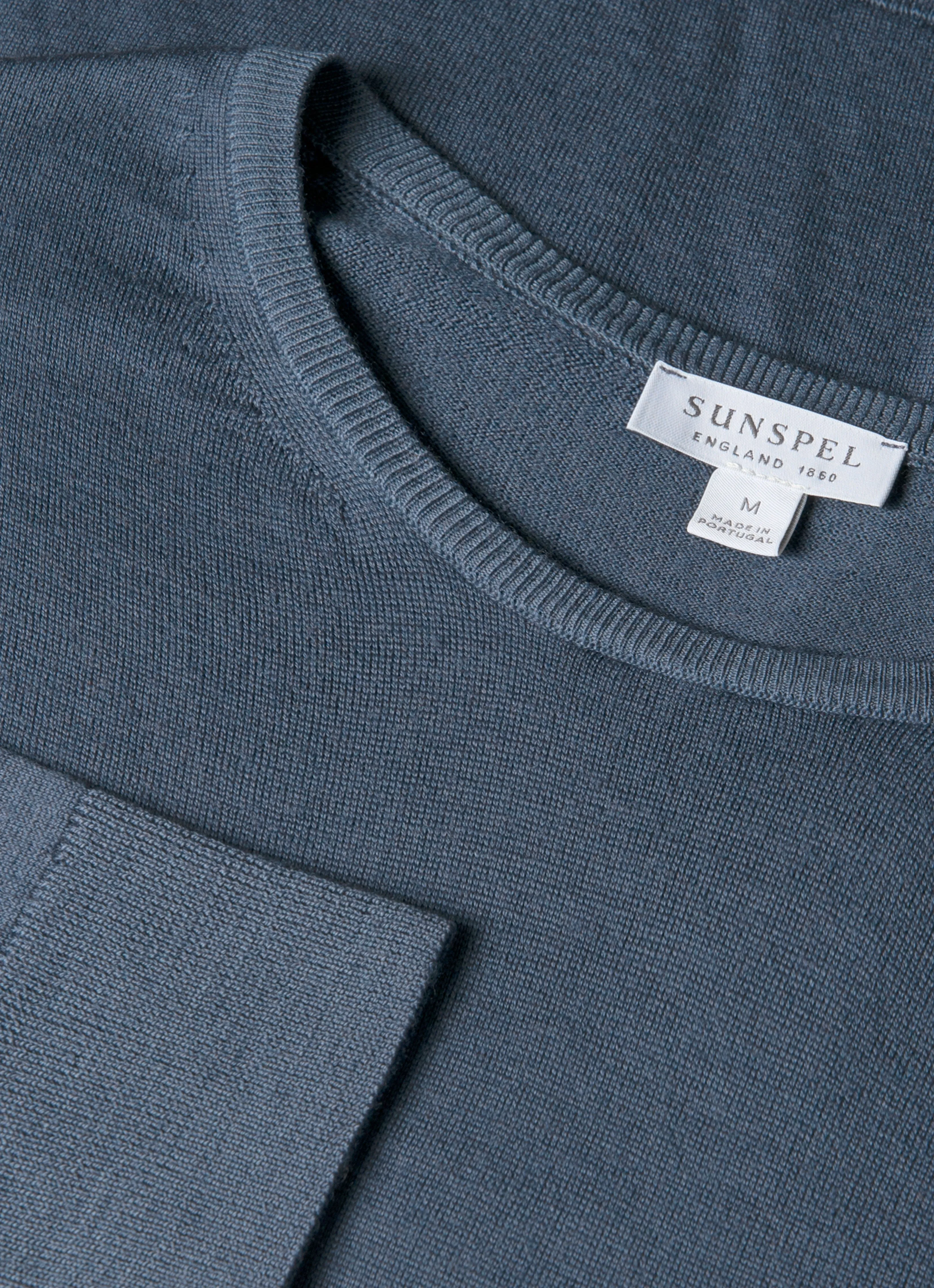 Cold Season Soft Ribbed Texture Men's Extra-Fine Merino Crew Neck in Slate Blue
