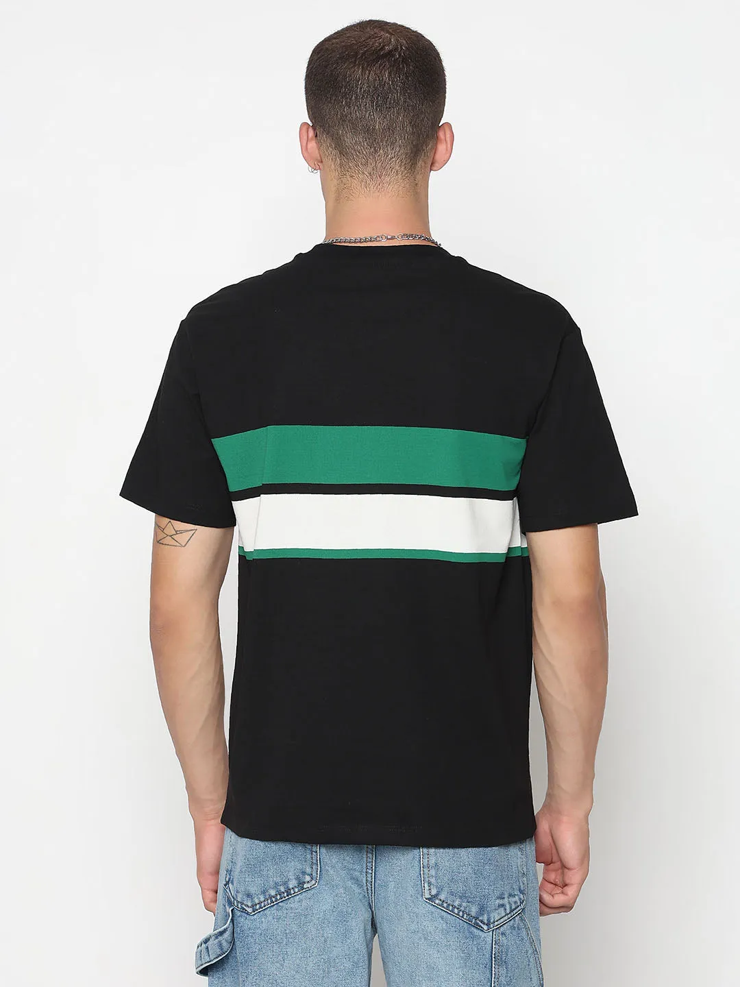 Myth Soul Men's Striped Black Regular Fit T-Shirt