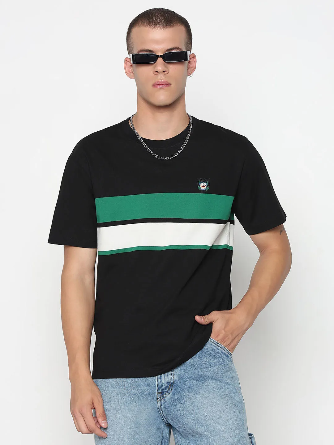 Men's Striped Black Regular Fit T-Shirt Self Love ReinforcedHem