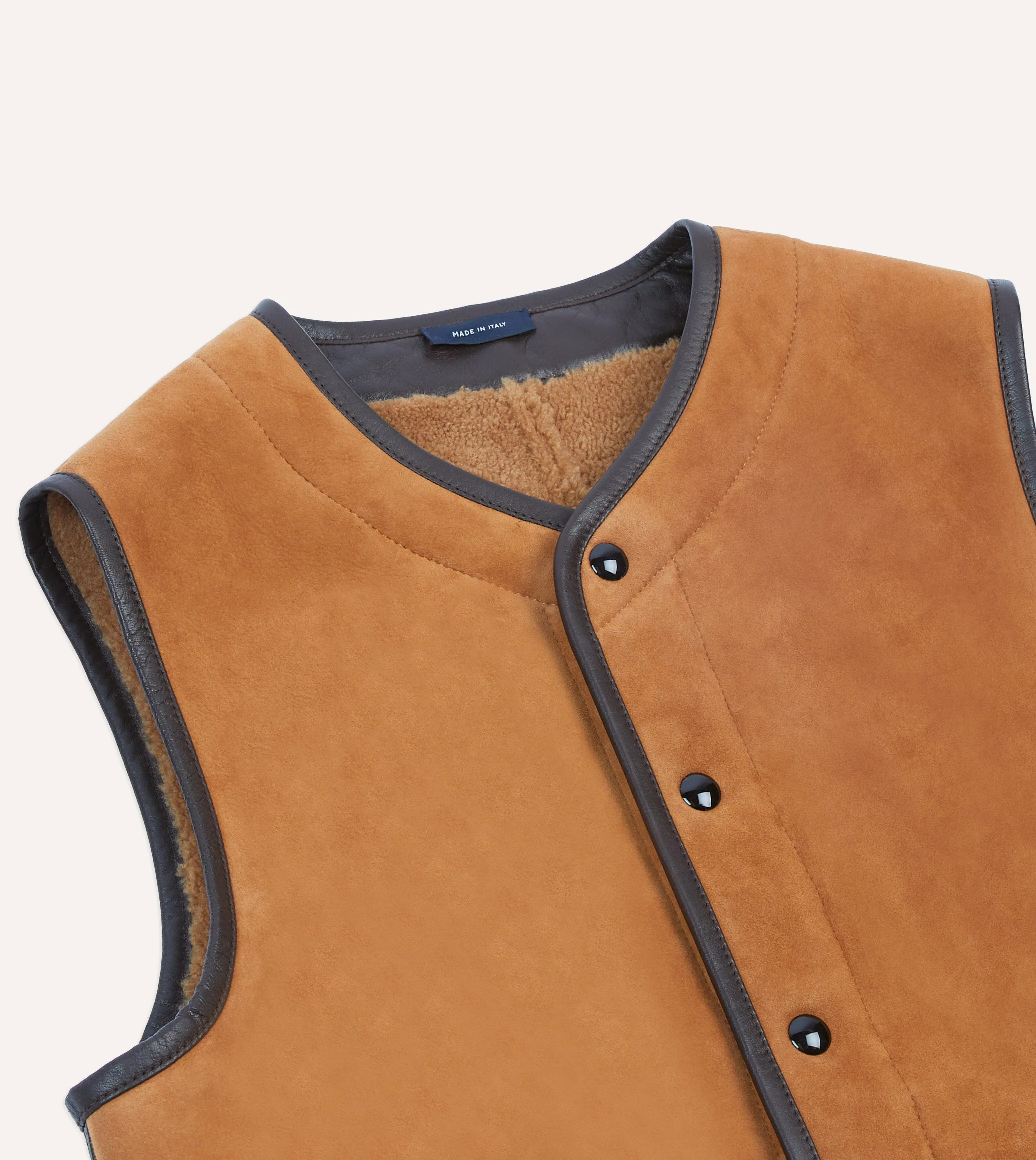 AdjustableHood Tan Suede Shearling Vest