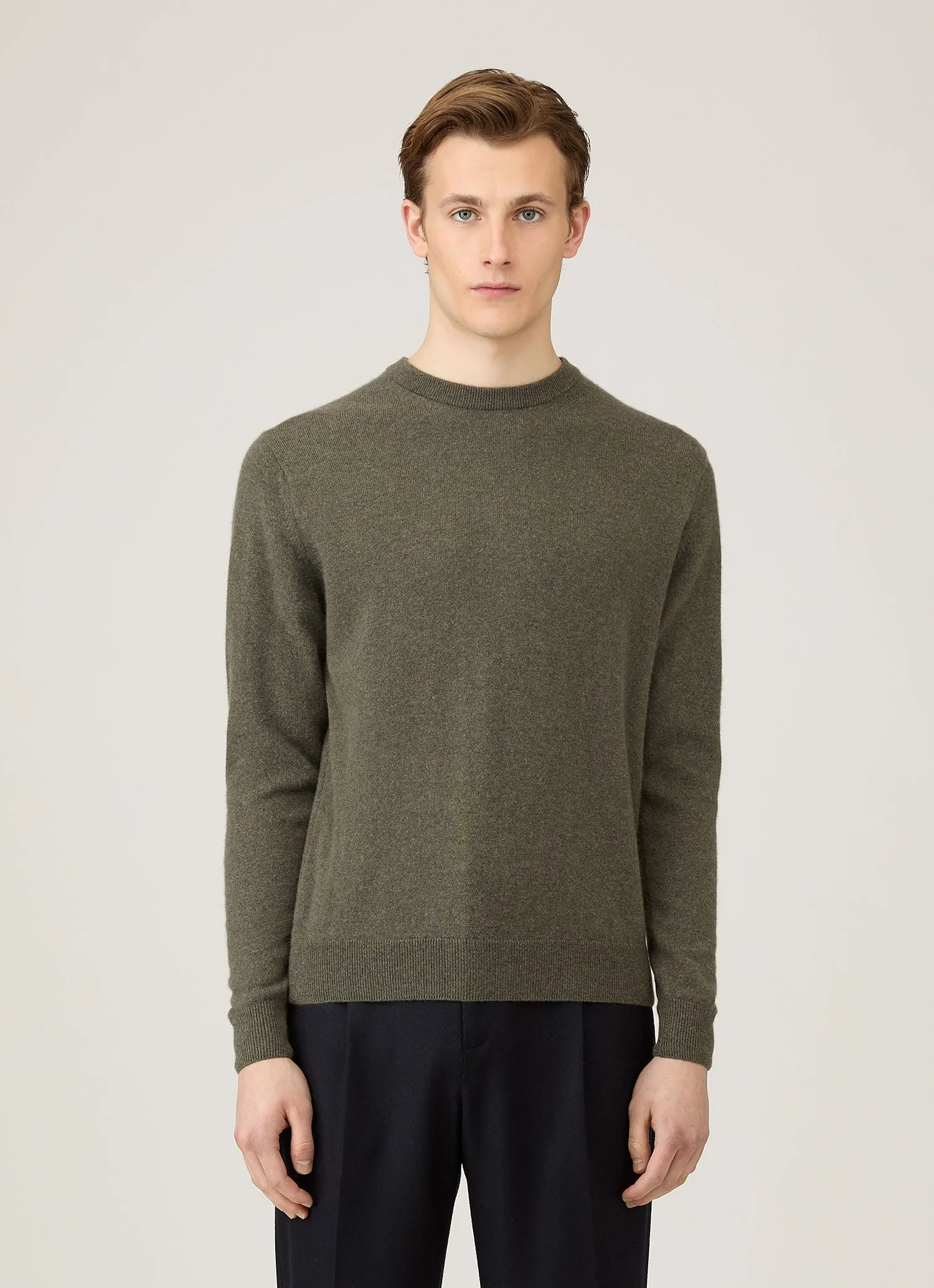 Transitional Wear Men's Cashmere Crew Neck Jumper in Khaki