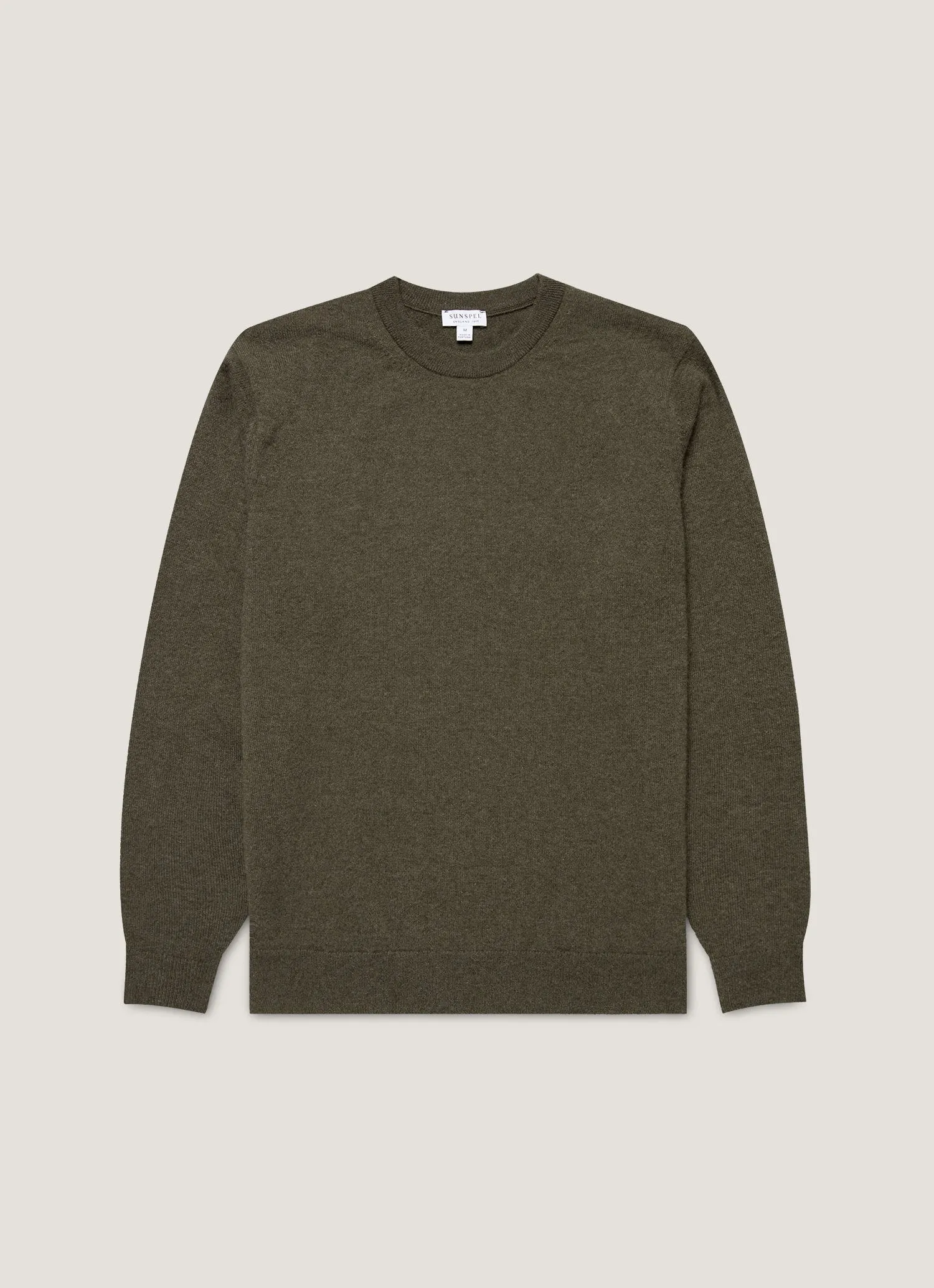 Everyday Classic Circular Knit Technique Men's Cashmere Crew Neck Jumper in Khaki