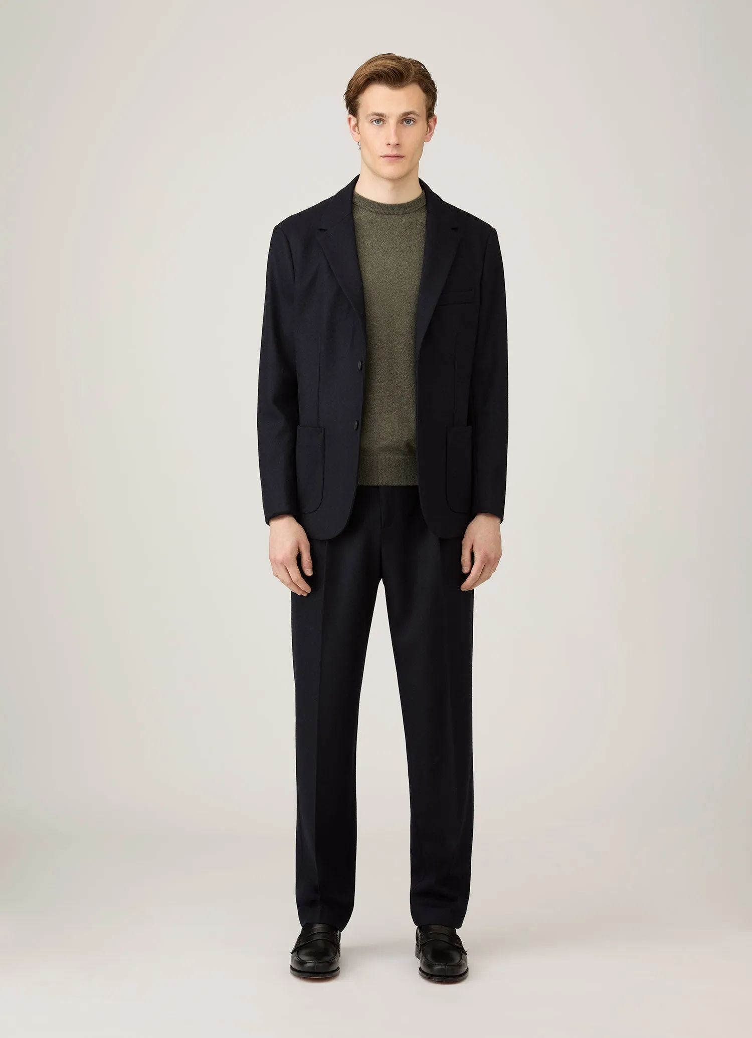 Men's Cashmere Crew Neck Jumper in Khaki Indoor Layer Adjustable Cuff