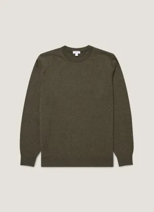 Everyday Classic Circular Knit Technique Men's Cashmere Crew Neck Jumper in Khaki