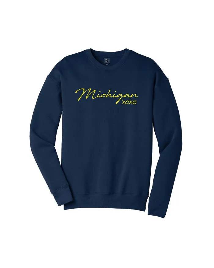 Ink Detroit Michigan XOXO Crewneck Sweatshirt - Maize &  Blue product wedding guest charm