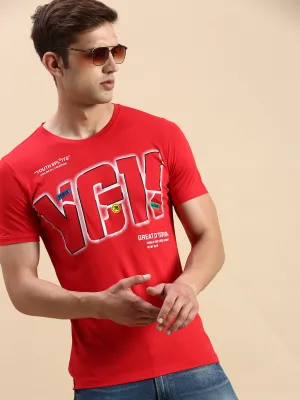 Water-Repellent Finish running suitable Men's Red Typography Printed Slim Fit T-shirt
