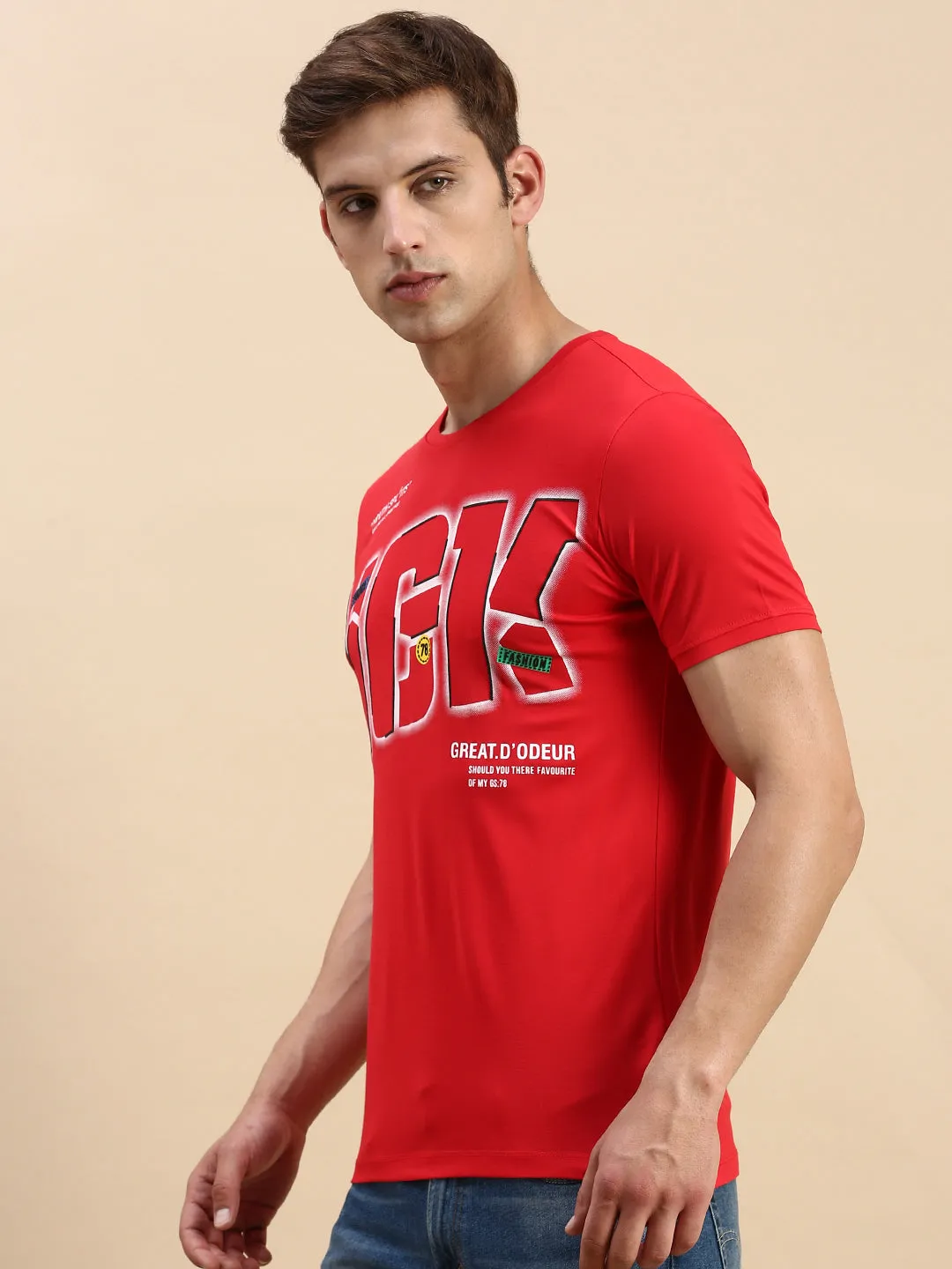Men's Red Typography Printed Slim Fit T-shirt product home friendliness
