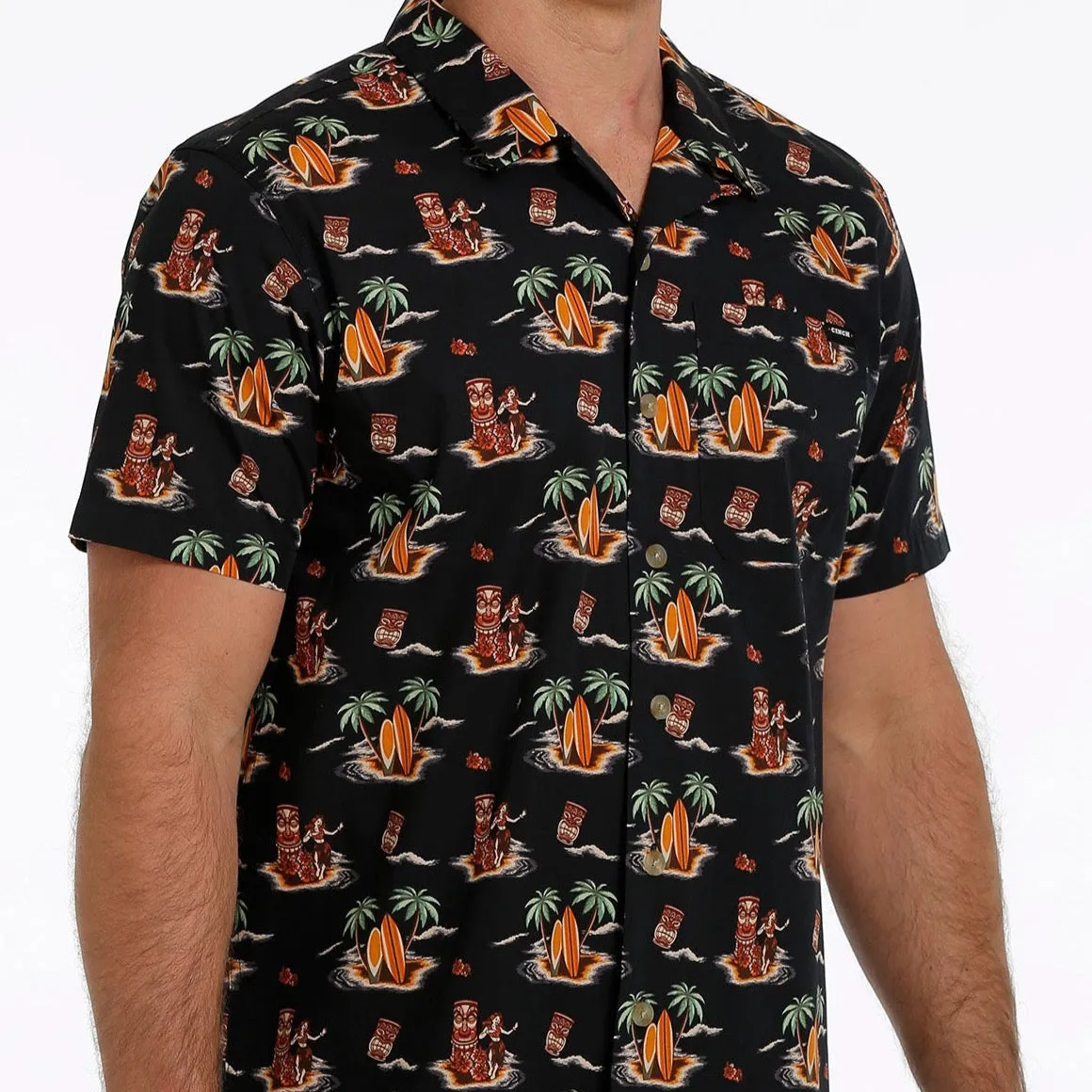 Seasonal Smart Cinch Men's Tiki Print Camp Short Sleeve Western Shirt