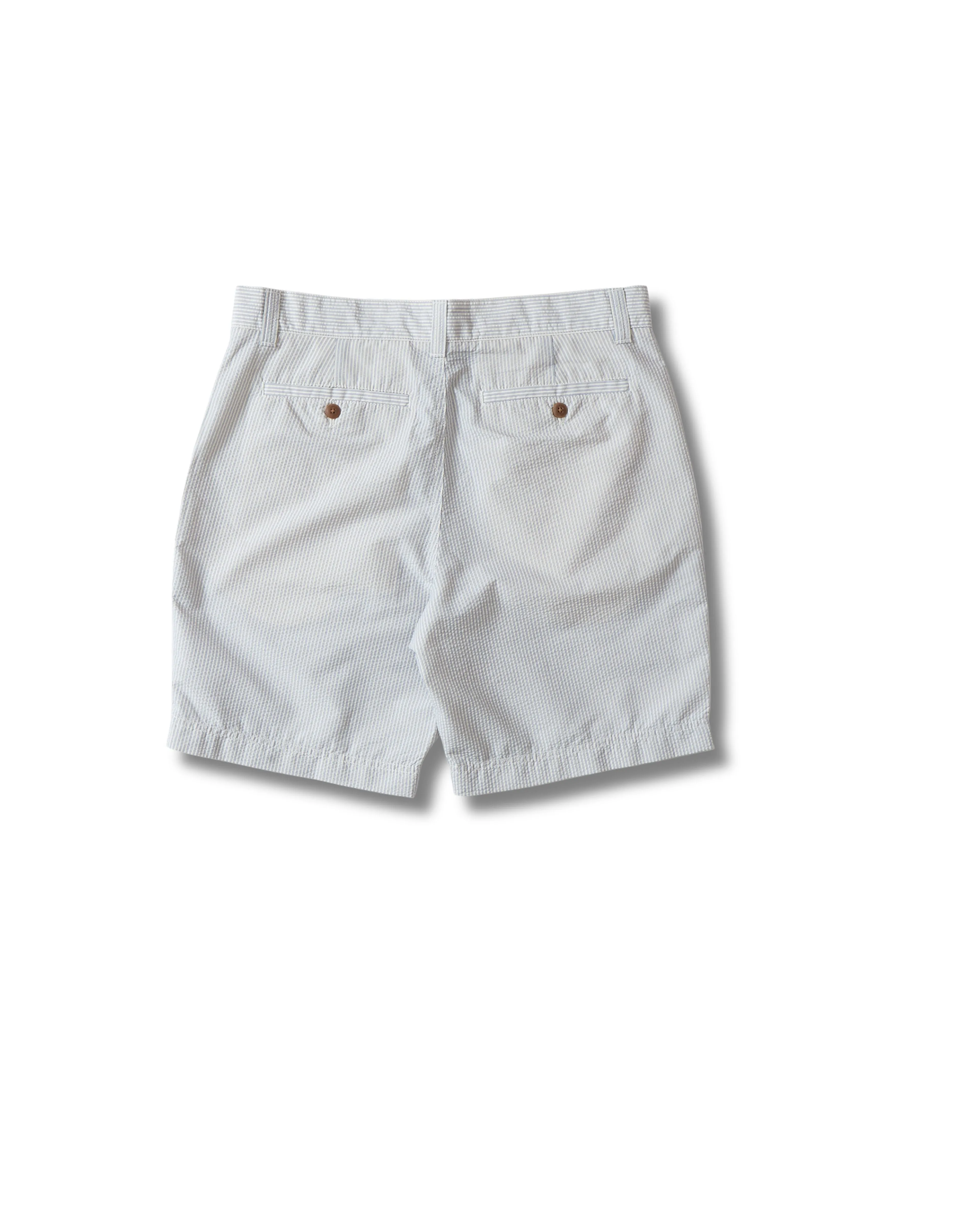 Seersucker Drawcord Shorts - Cream Blue Stripe * Temperature Regulating Blend Sport Wear