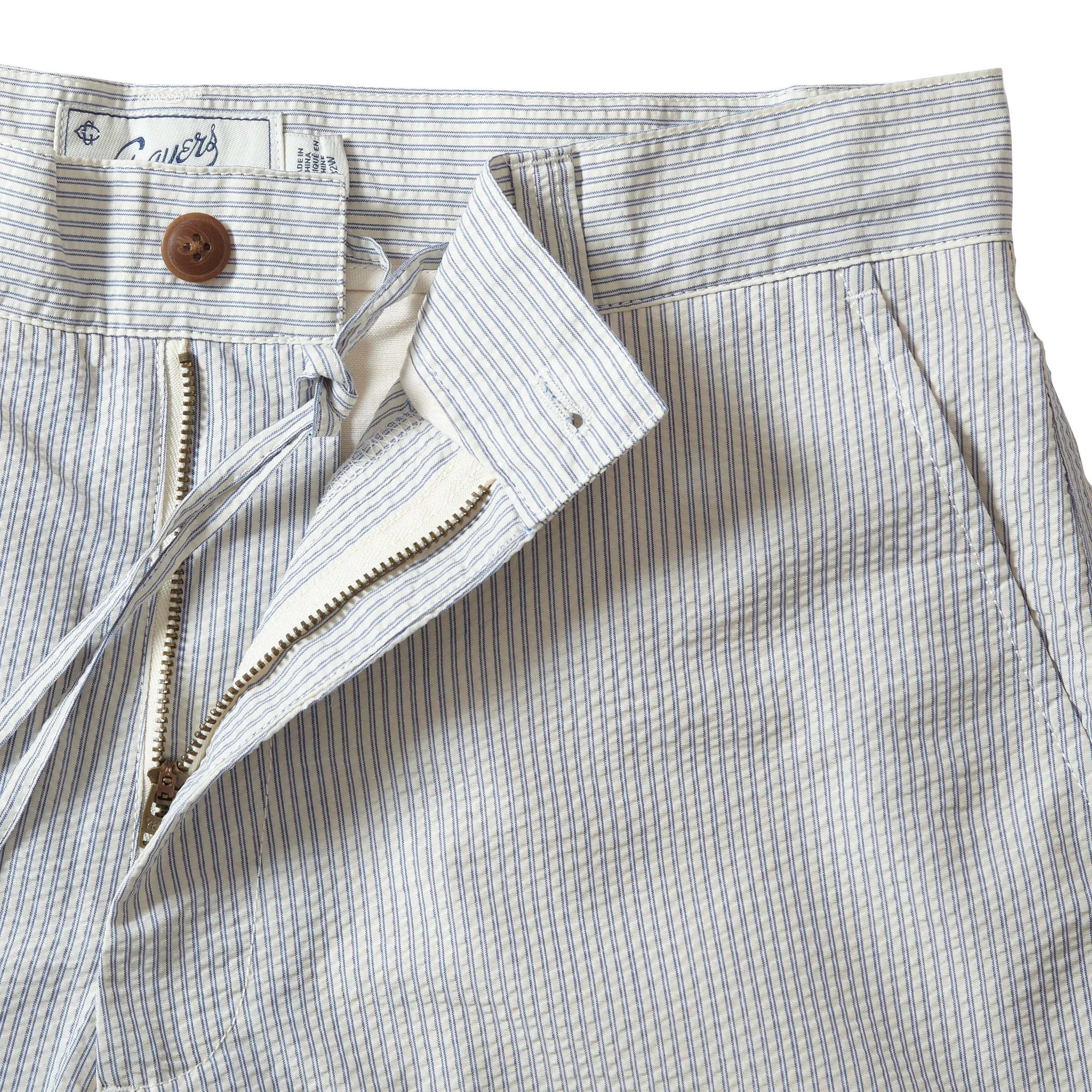 Seersucker Drawcord Shorts - Cream Blue Stripe * Chill Mode