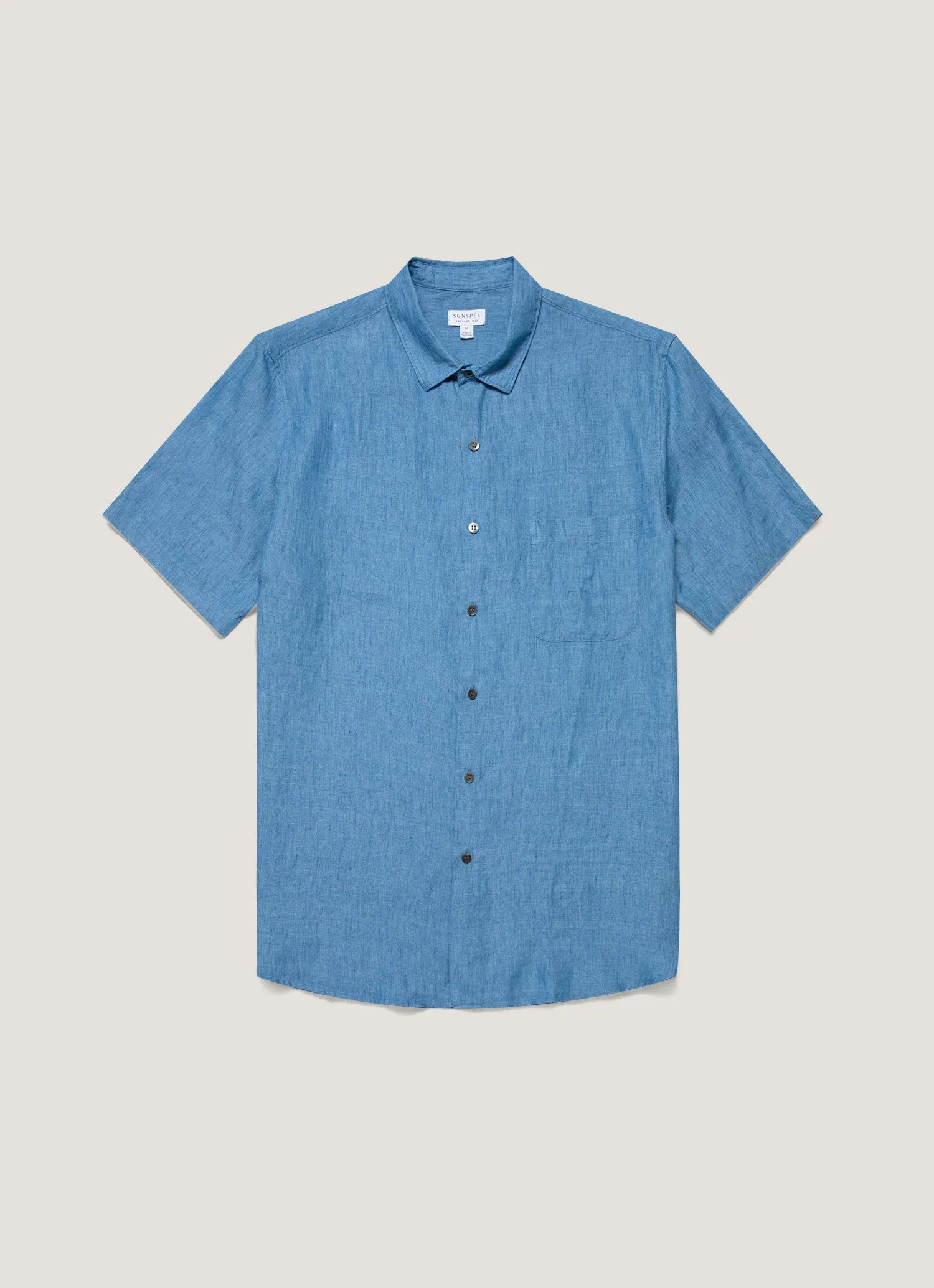 Men's Short Sleeve Linen Shirt in Cool Blue Popular